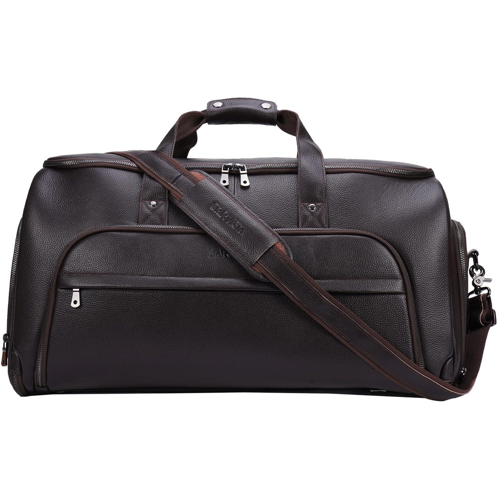 STAR VISTA Voyager-03 Luxury Convertible Garment Duffel Bag, Full Grain Pebbled Leather, Premium Canvas Lining, 22x12x12 Inch Carry-On, with Backpack Mode, Shoe Compartment
