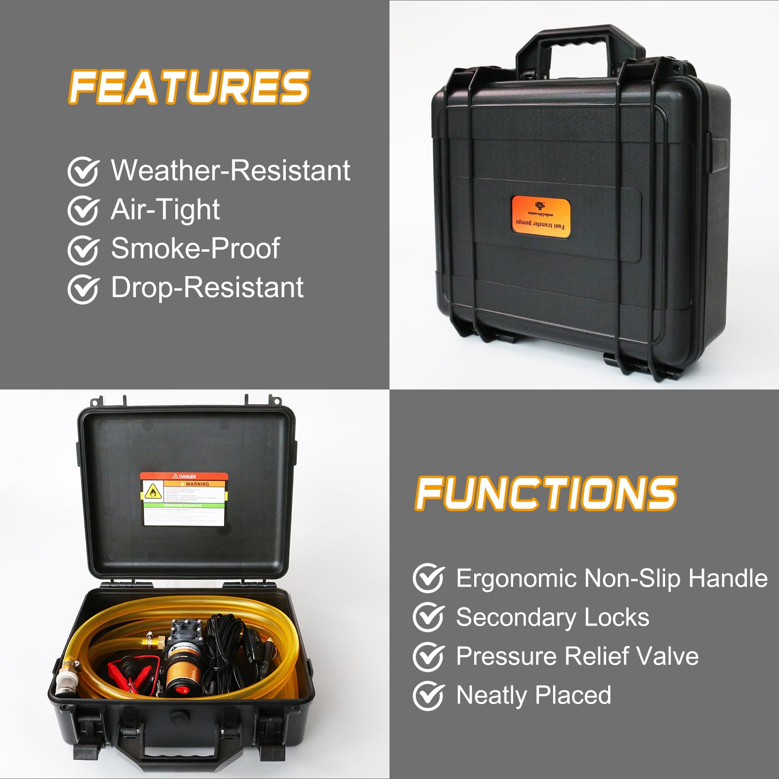 Steauty 12V 75W Fuel Transfer Pump Kit, Moves Up to 110 Gallons Of Gas or Diesel Per Hour, with High Elastic Fuel Pipe & 2 Power Cables, Great for Vehicles, Boats, Equipment, Gasoline, Diesel
