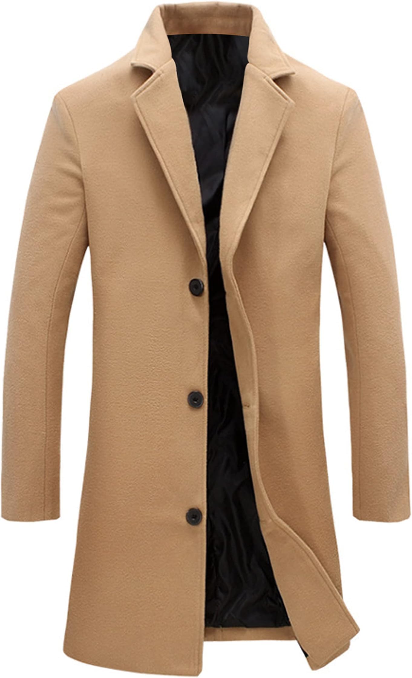 Springrain Men's Wool Blend Pea Coat Notched Collar Single Breasted Overcoat Warm Winter Trench Coat(Khaki-S)