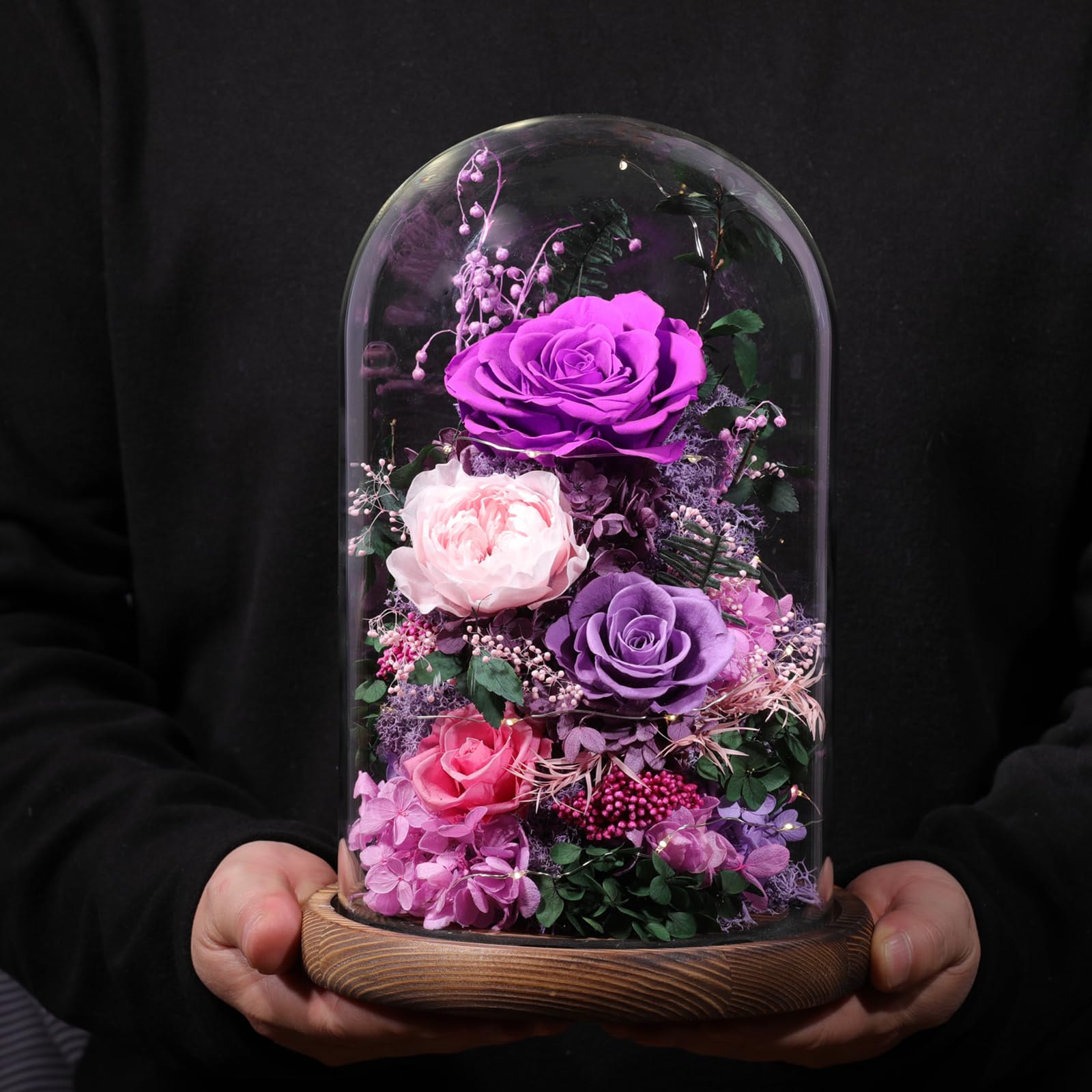 lovenfold Flowers for Delivery Preserved Flowers Rose in Glass Dome, Purple Rose Forever Flowers Birthday Gifts for Women Mom Grandma Friend Gifts for Her, Home Decor