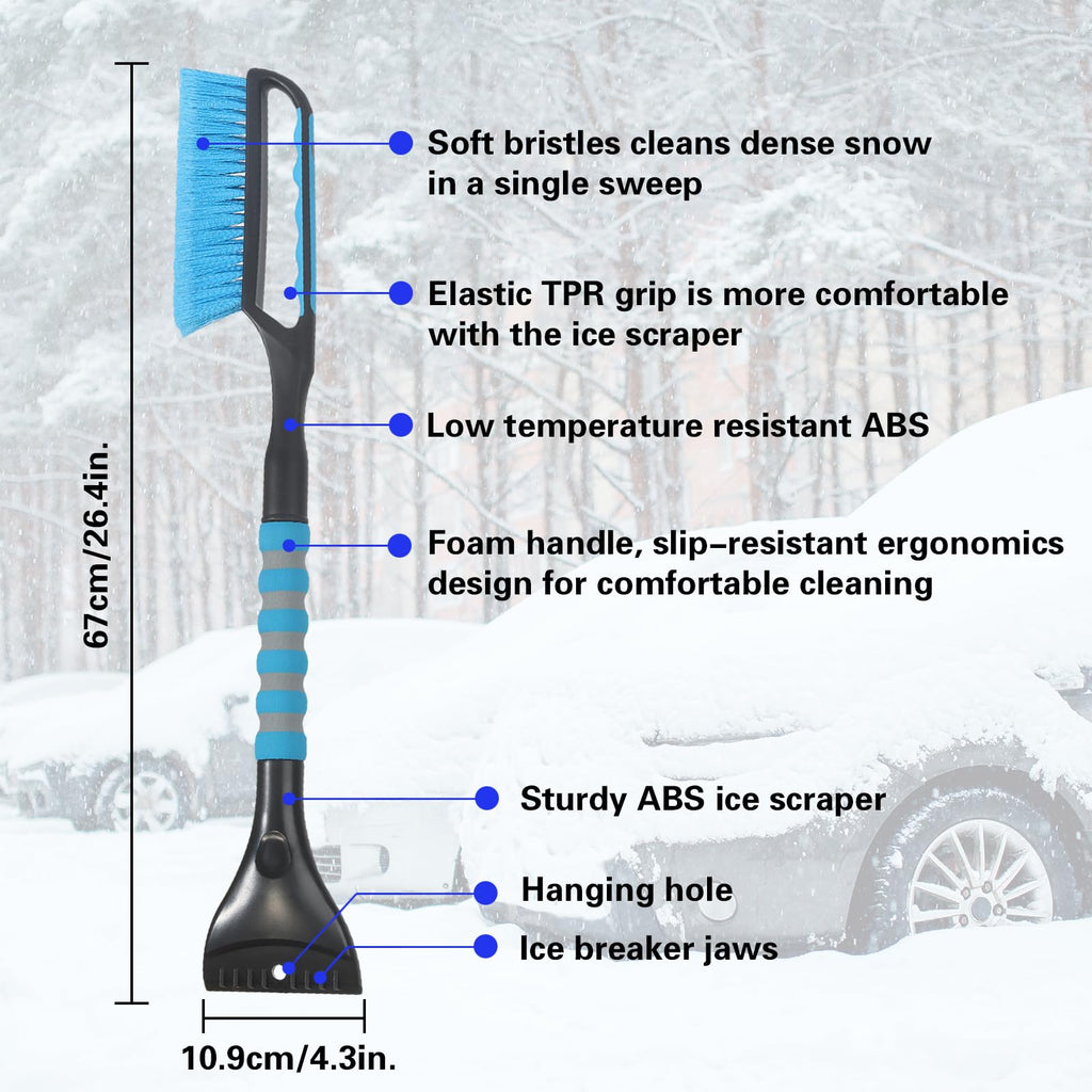 LoyaGour Snow Brush and Ice Scraper for Car Windshield,26.4" Window Scraper Deicer for Car SUV and Truck,Ice Scrapers and Brushes 2 in 1,Winter Car Automotive Exterior Accessories(1Pack Blue)