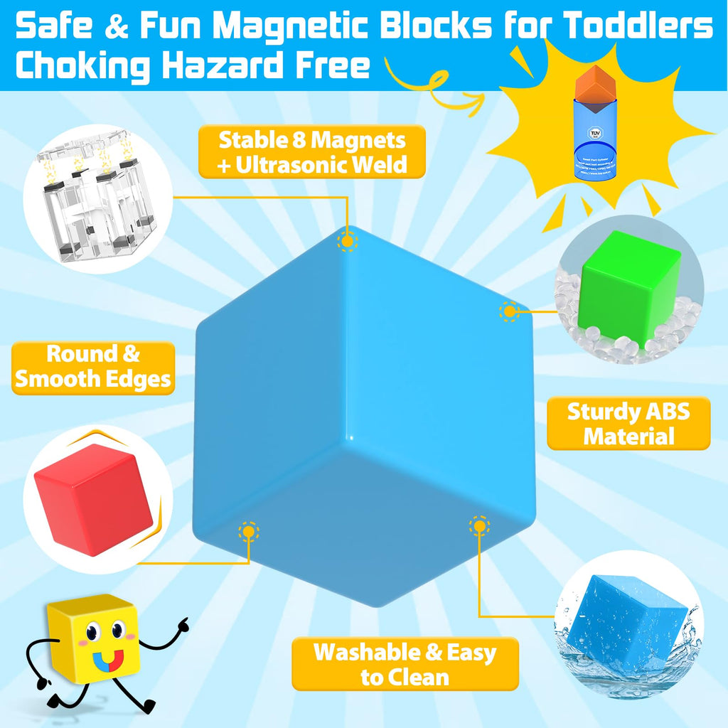 48PCS Magnetic Blocks for Toddlers Toys, Large Magnetic Cube Toy for Sensory Montessori Education Preschool Magnet Toys for 3 4 5 6 Year Old Boys and Girls