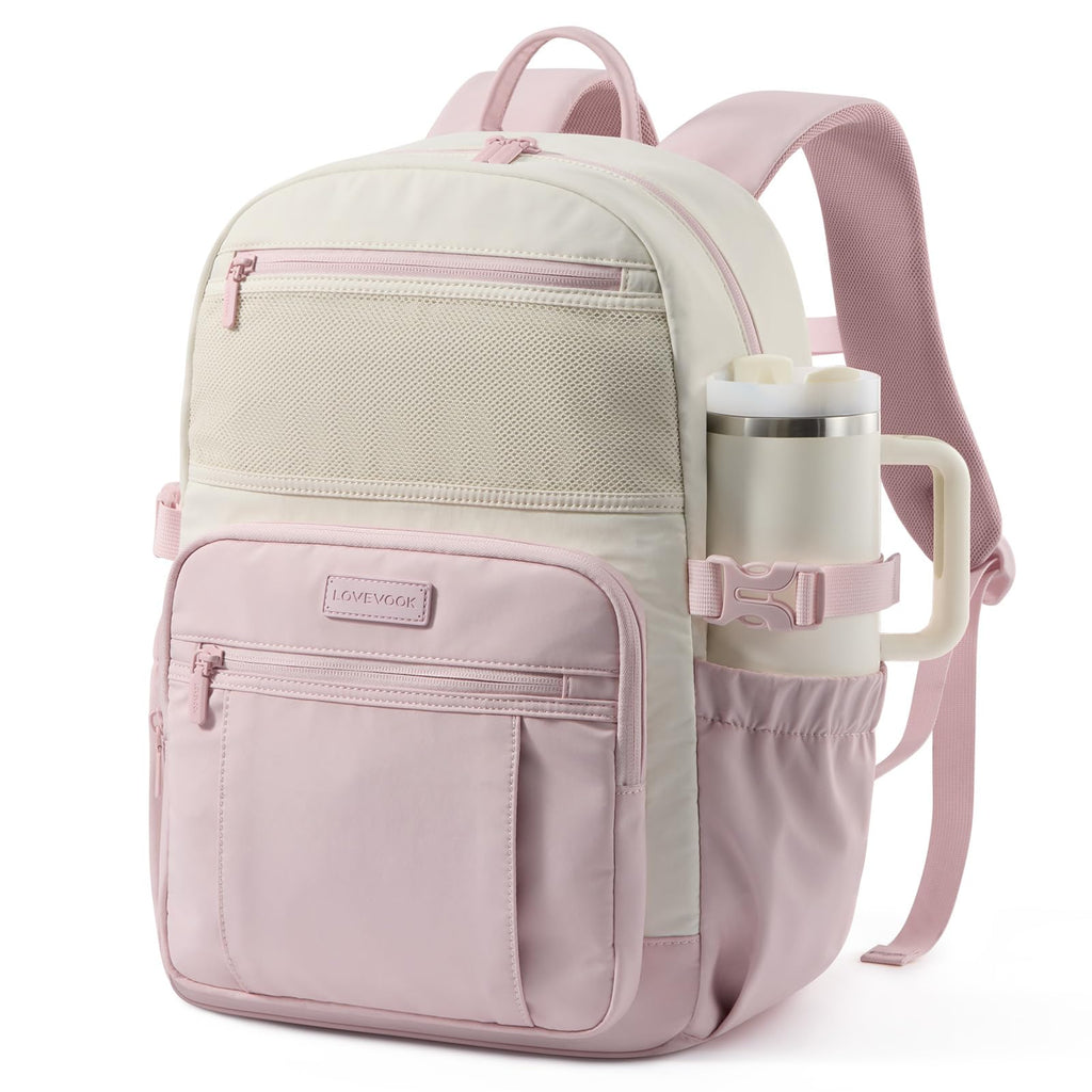 LOVEVOOK Laptop Backpack for Women with Giant Tumbler Holder - DIY Cute 15.6Inch Work Computer Travel Backpack with Laptop Compartment, Large Capacity College Commuter Teacher Purse Bag, Gift Pink