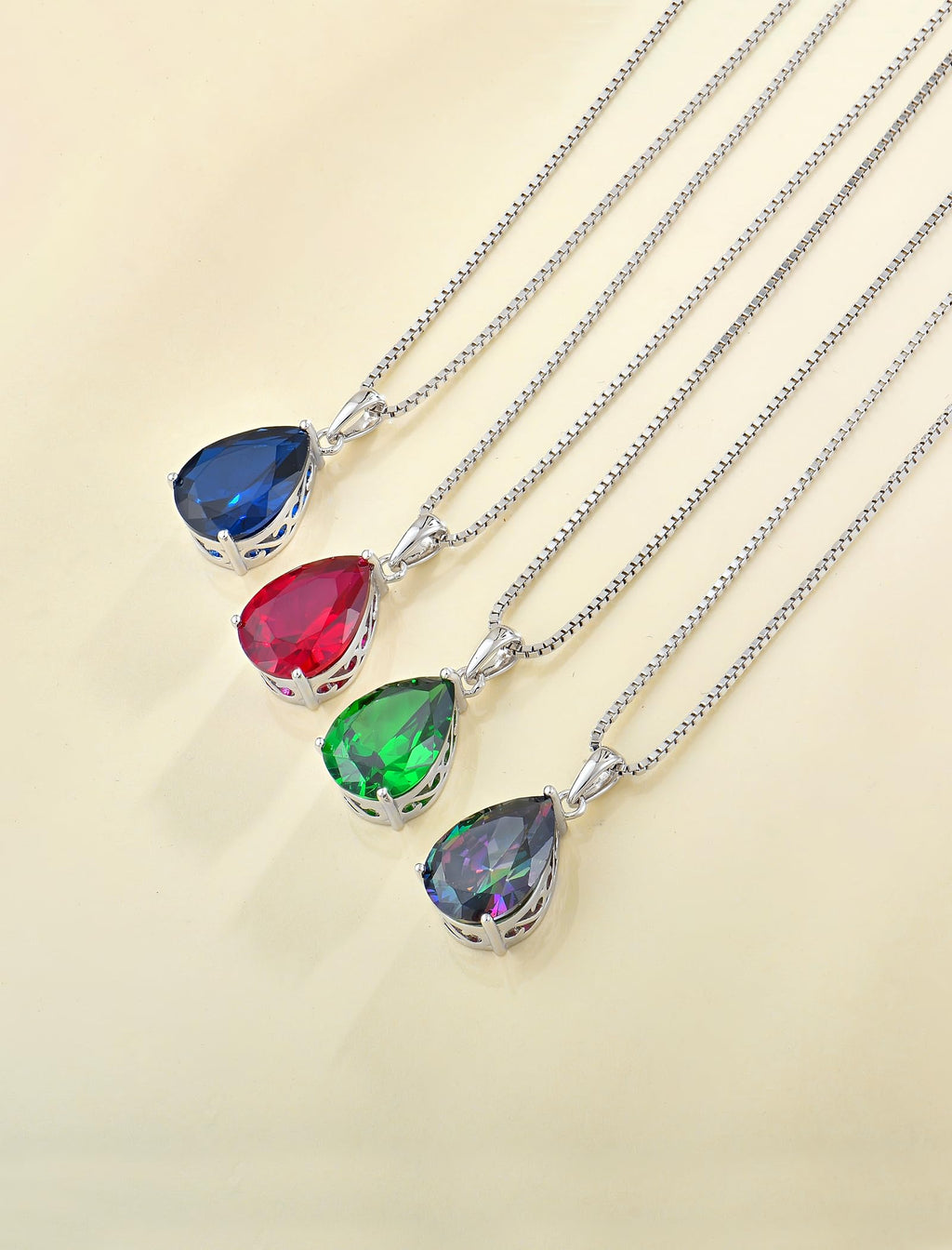 YL Teardrop Necklace 925 Sterling Silver Solitaire Pendant 10x14 MM Pear Cut Created Emerald Filigree Jewelry for Women