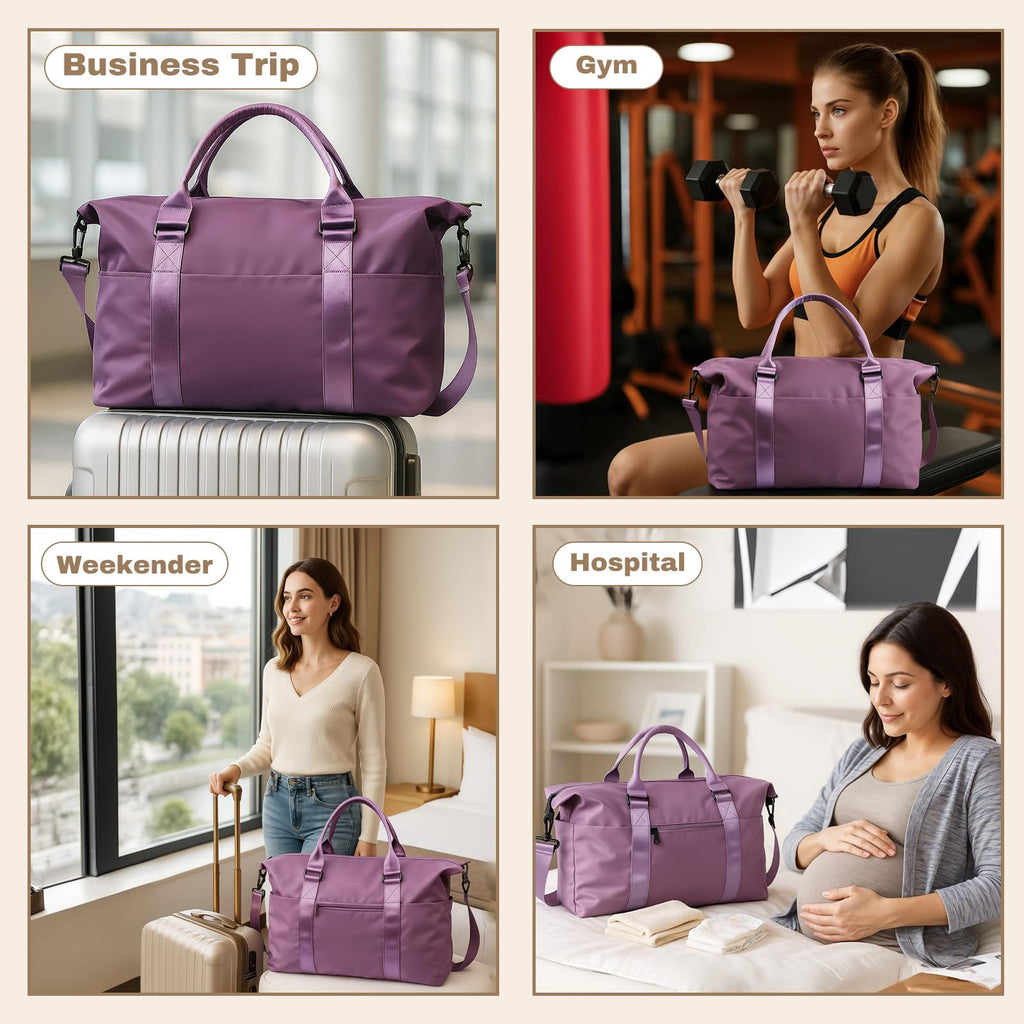 Weekender Duffel Bags for Women, Purple Travel Totes Bag for Airplane Essentials, Overnight Bags for Women with Trolley Sleeve, Large Carry On Hospital Bag for Labor and Delivery, Sport, Gym