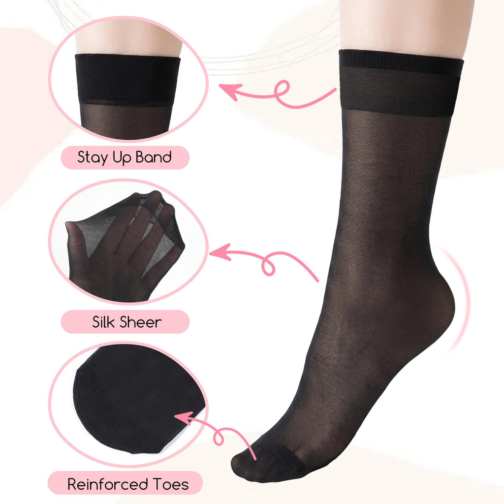 Qulkws 6 Pairs Black Women's Ankle Sheer Nylon Socks, Summer Ultra Thin Cool See Through Silk Socks for Women, Summer Thin Soft Tight Hosiery Reinforced Toe Stylish Socks