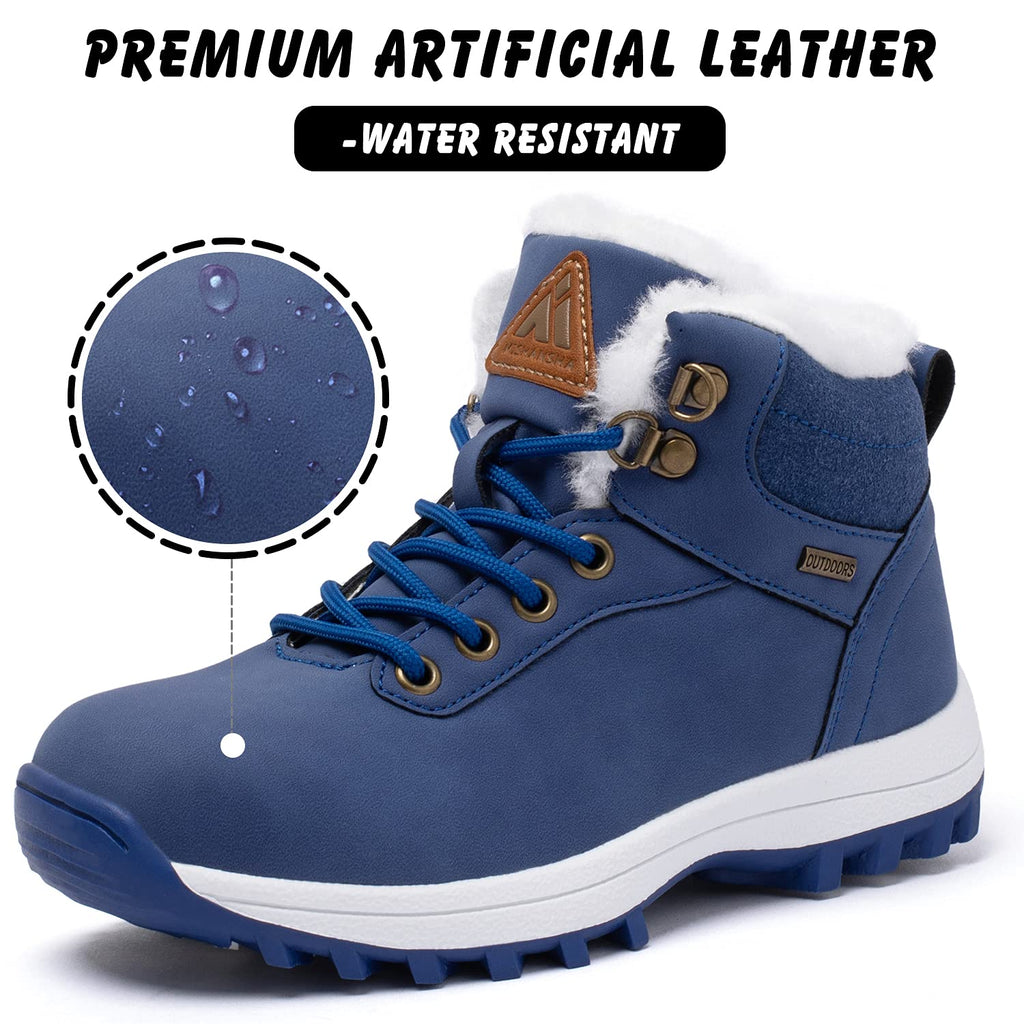 Mishansha Boy's Girl's Winter Snow Boots Waterproof Kids Hiking Boots Cold Weather Outdoor Fur Lined Warm Walking Boot Shoes Blue 7.5 Toddler