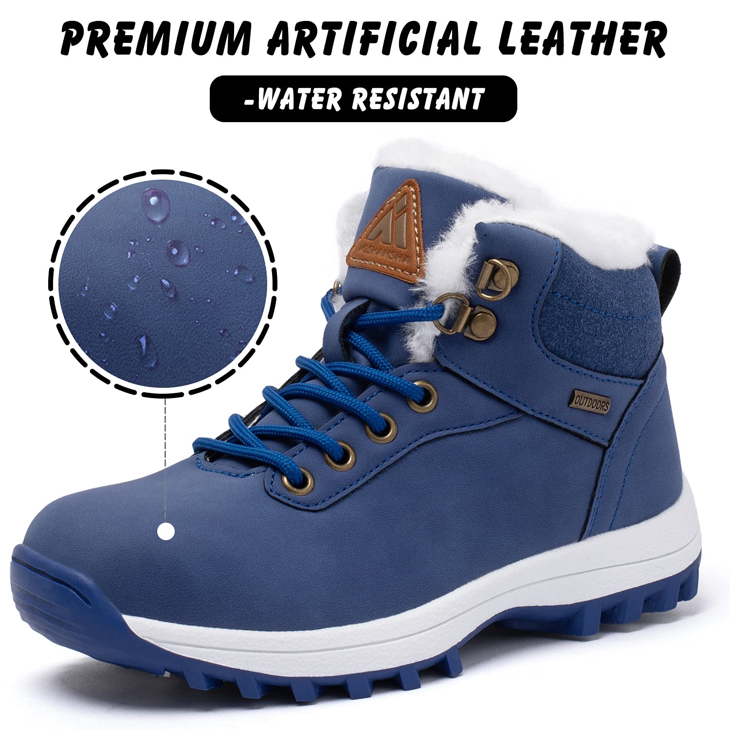 Mishansha Boy's Girl's Winter Snow Boots Waterproof Kids Hiking Boots Cold Weather Outdoor Fur Lined Warm Walking Boot Shoes Blue 7.5 Toddler