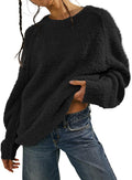 Women's Crew Neck Oversized Sweaters 2025 Fall Batwing Sleeve Pullover Tunic Sweater 6108 Black M