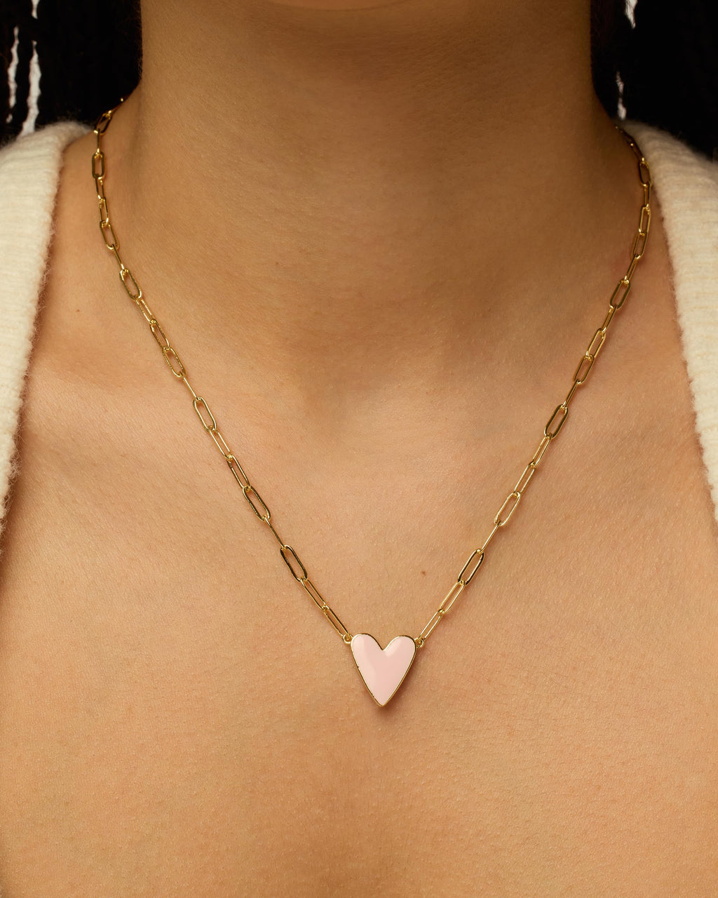 PAVOI 14K Yellow Gold Plated Heart Blue Enamel Pendant Necklace for Women | Love Paperclip Chain Necklaces | Blue Enamel Heart Pendants - Valentines Day Trendy Jewelry