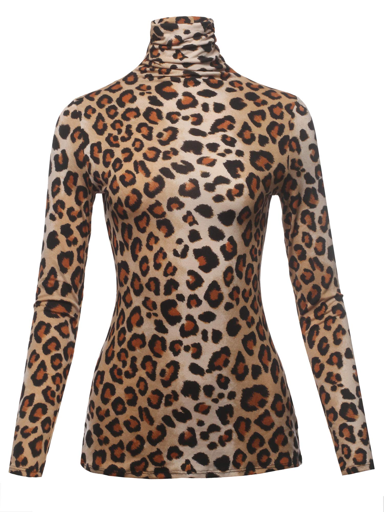 SSOULM Women’s Slim Fit Lightweight Sweater - Made in USA, Soft Rayon Turtleneck Layering Top (Plus Size) Leopard M