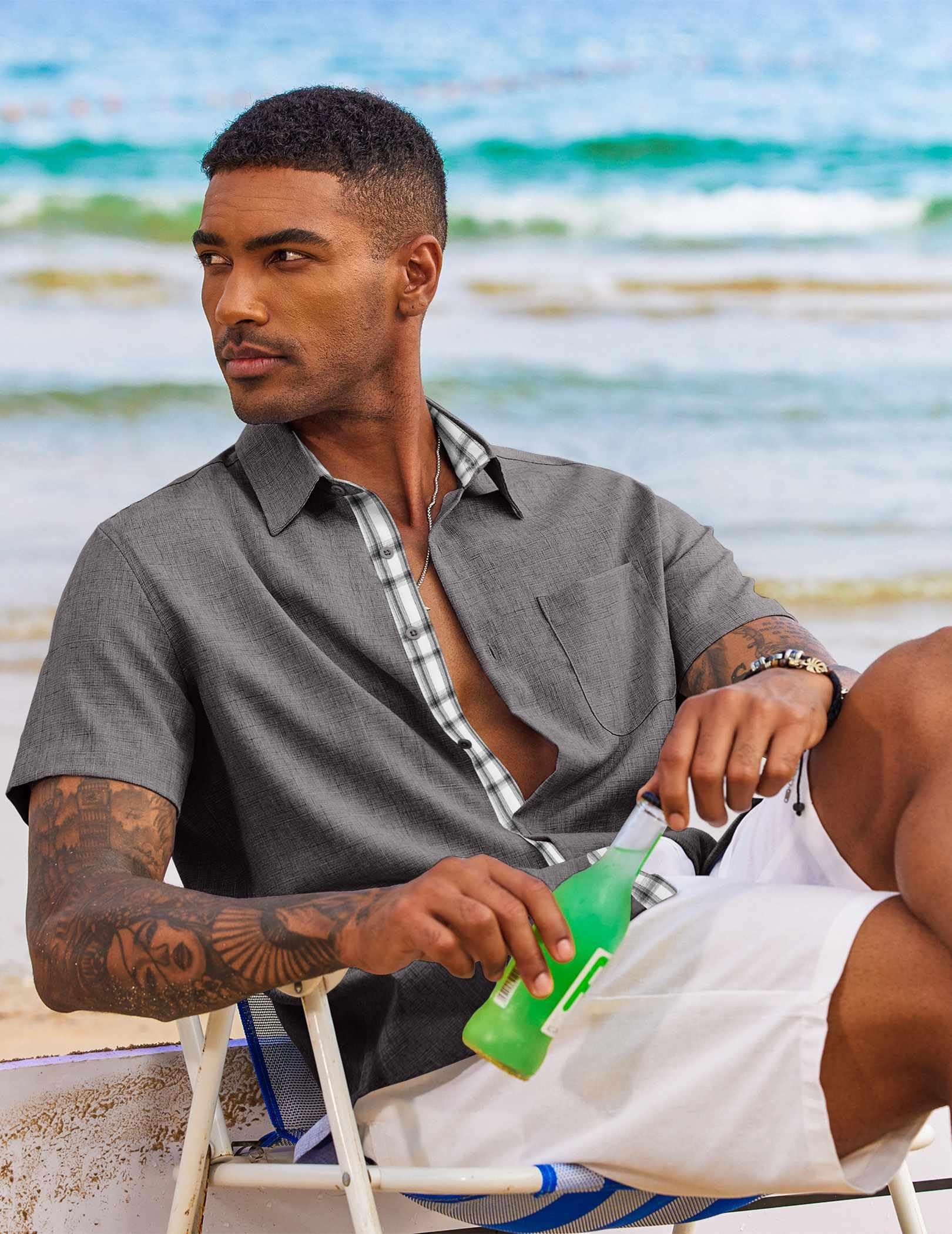 COOFANDY Men's Summer Shirt Casual Button Down Shirts Short Sleeve Dress Shirt A-Dark Grey