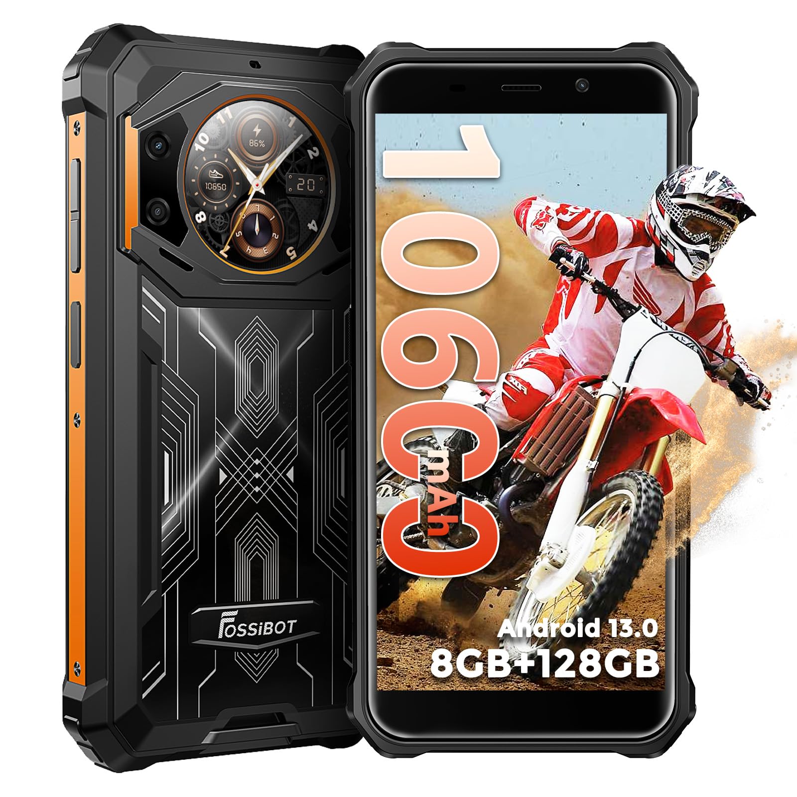 FOSSIBOT F101 Pro Rugged CallPhone Unlocked,15+128GB/1TB Storage Waterproof Phone,4G Dual SIM OTG Octa-core Smartphone,18W10600mAh 123dB Loud Volume Phone 5.45" 24MP+8MP Camera,2026 Orange