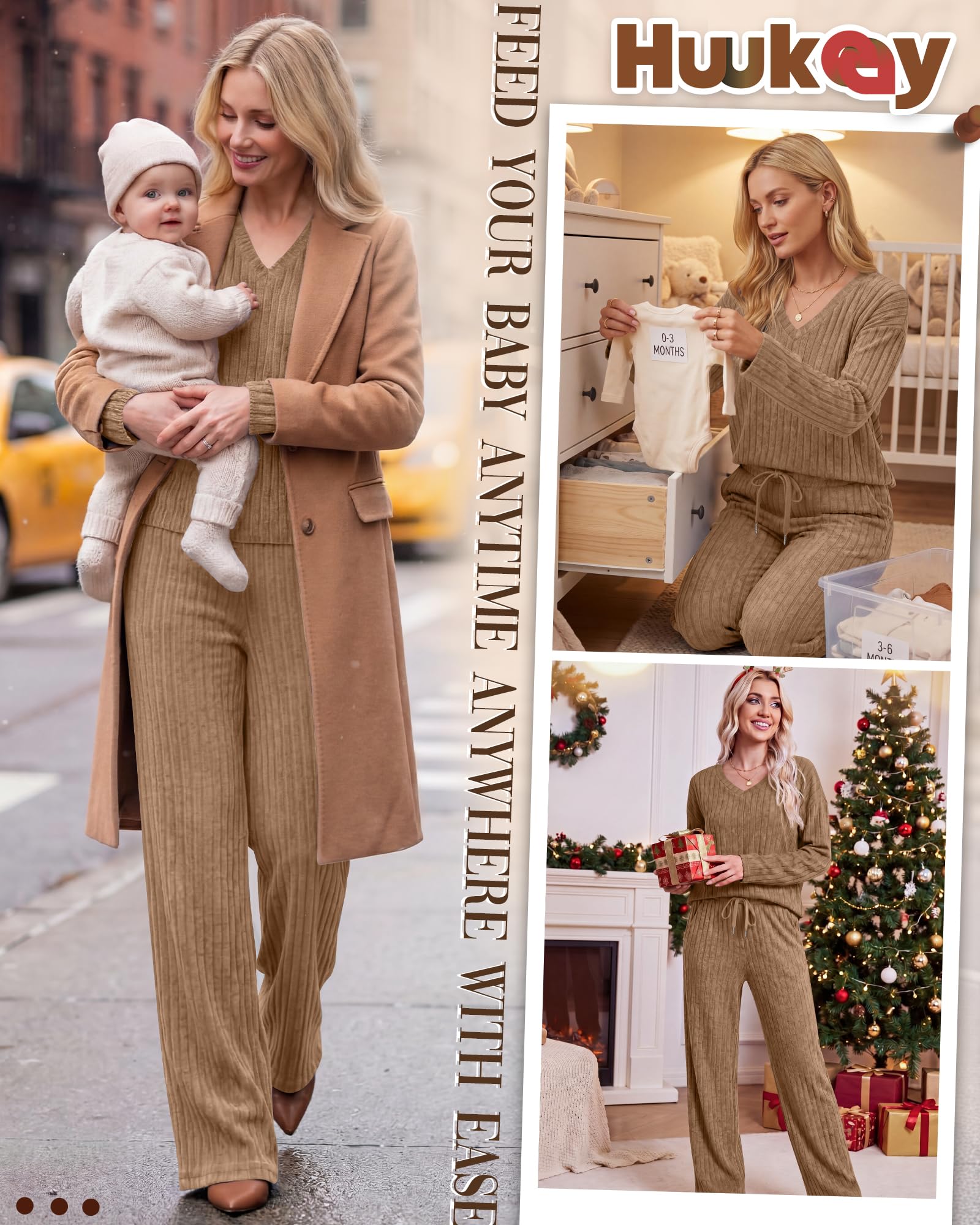 Huukeay 2 Piece Postpartum Nursing Sets, X-Large, Light Brown