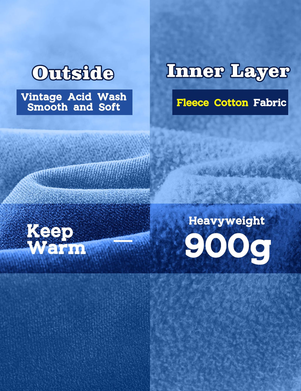 FAIABLE Mens Hoodies Oversized Unisex Acid Wash Hoodie Heavyweight Fleece Vintage Washed Distress Cotton Sweatshirt Men Women Couples Streetwear College Casual Fall Winter Autumn 2026 Bright Blue