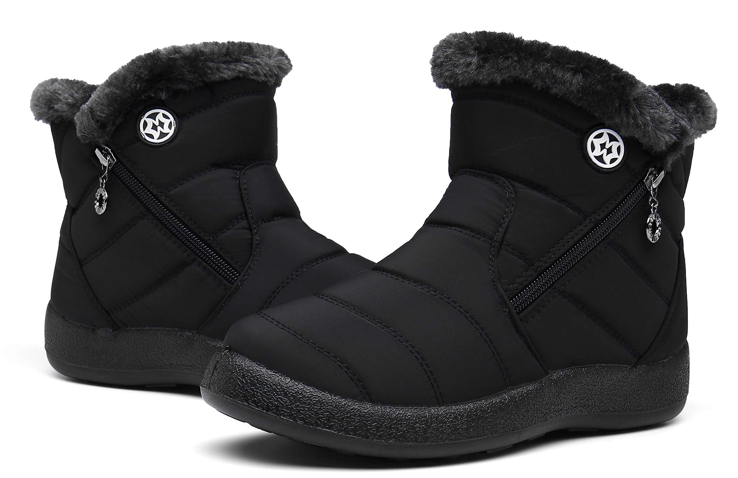 Hsyooes Womens Warm Fur Lined Winter Snow Boots Waterproof Ankle Boots Outdoor Booties Comfortable Shoes for Women,Black,9 M US=Label Size 41