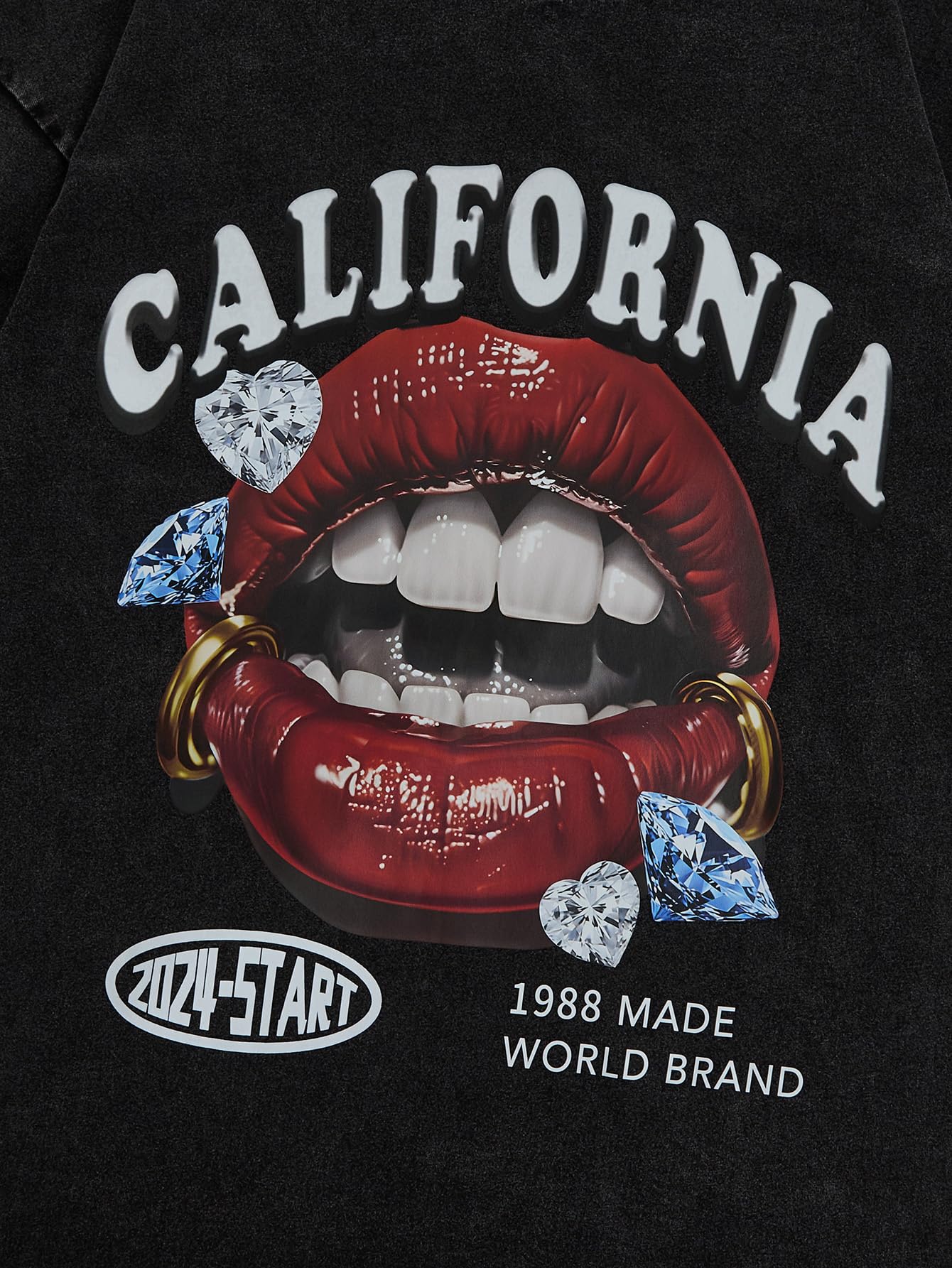 WDIRARA Men's Lip Graphic Tees Vintage Hipster Hip Hop Crew Neck Y2k T-Shirt Streetwear Top Black Red Medium