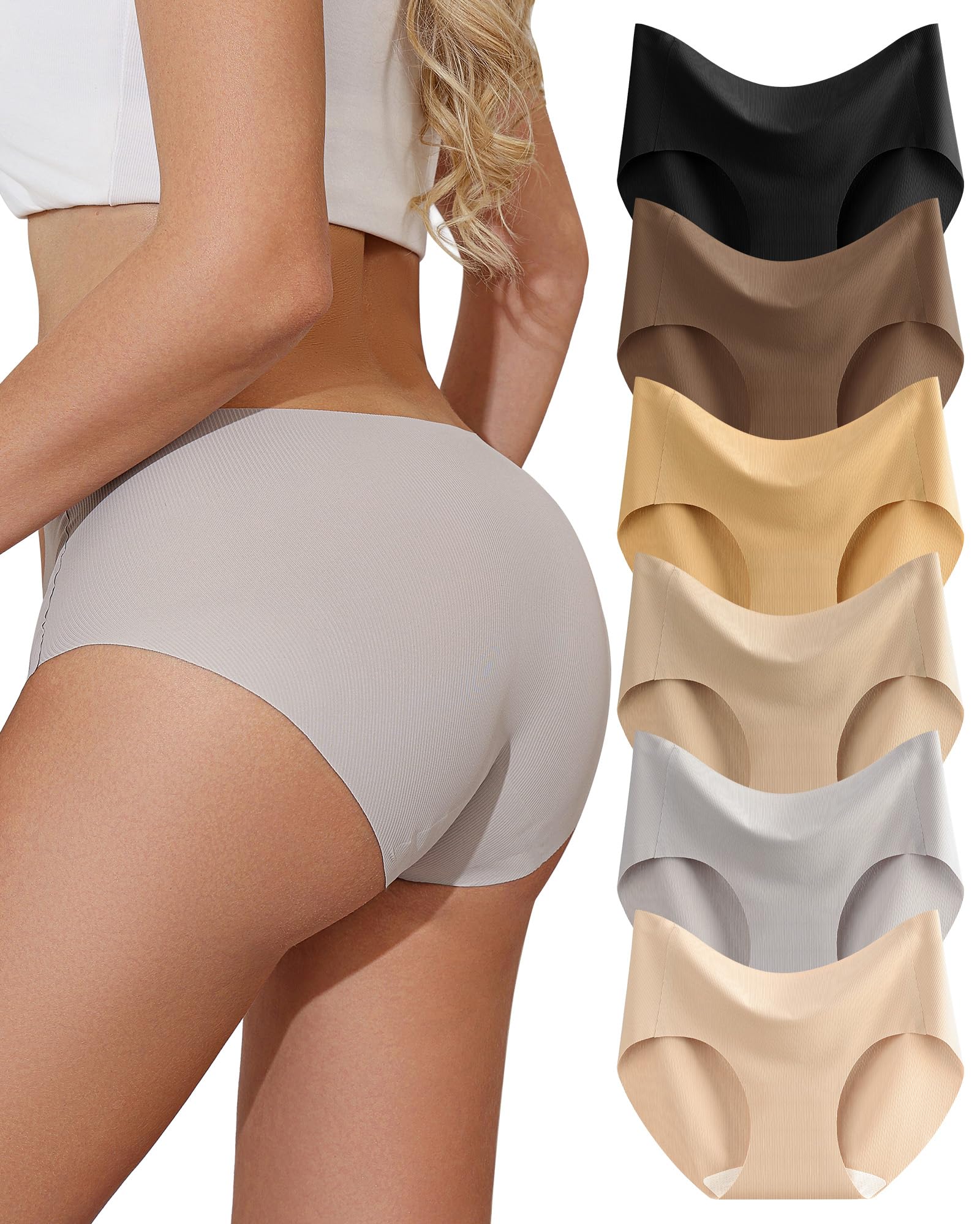 Simness Womens Seamless Underwear No Show Hipster Panties Full Coverage Stretch Breathable 6 Pack M