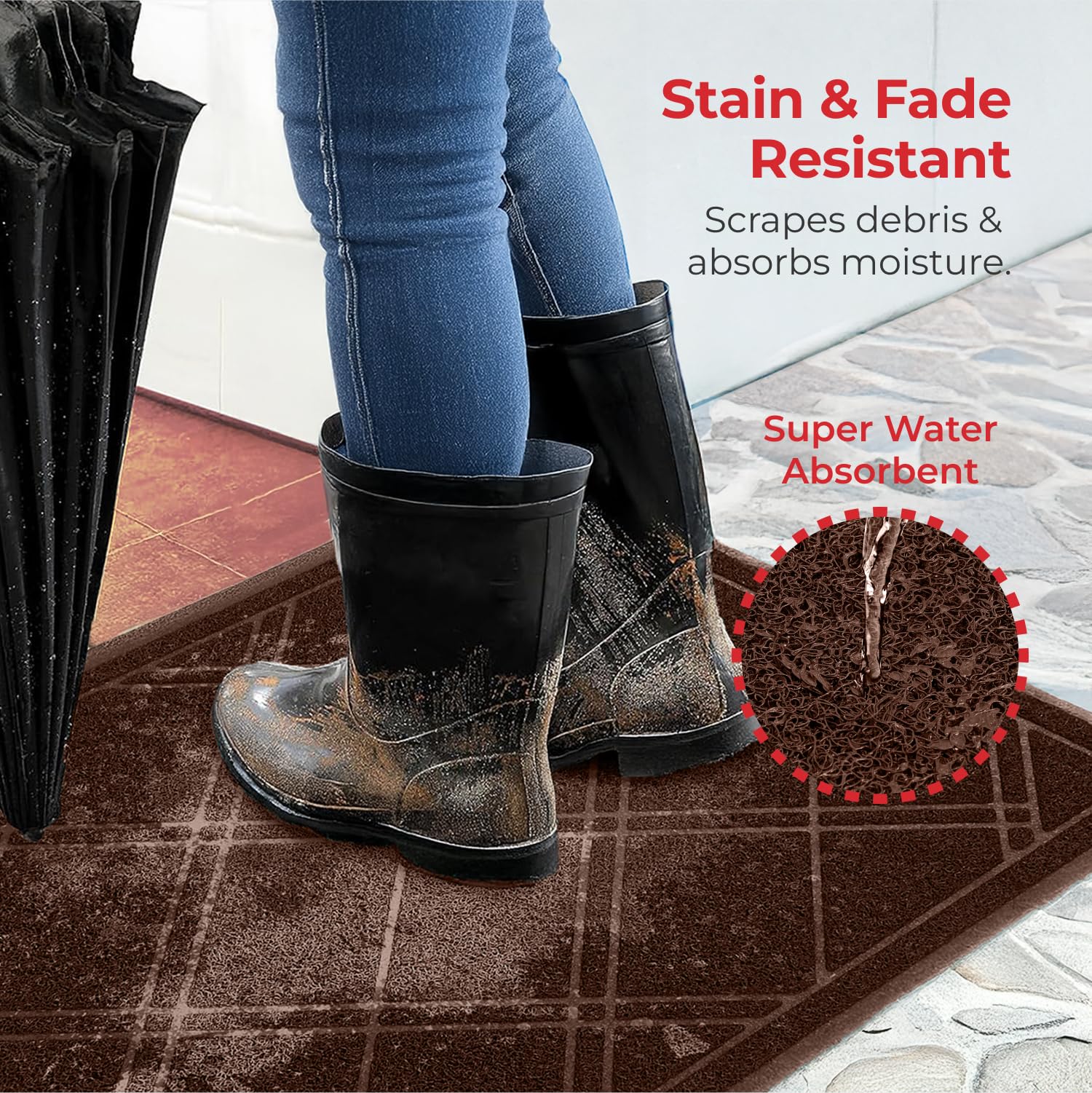 SlipToGrip Universal Door Mat, Plaid Design - Brown, 42 x 35 - Anti Slip, Durable and Washable, Outdoor, Indoor Floor Welcome Mat - Patio, Front Door, Dust Absorbent