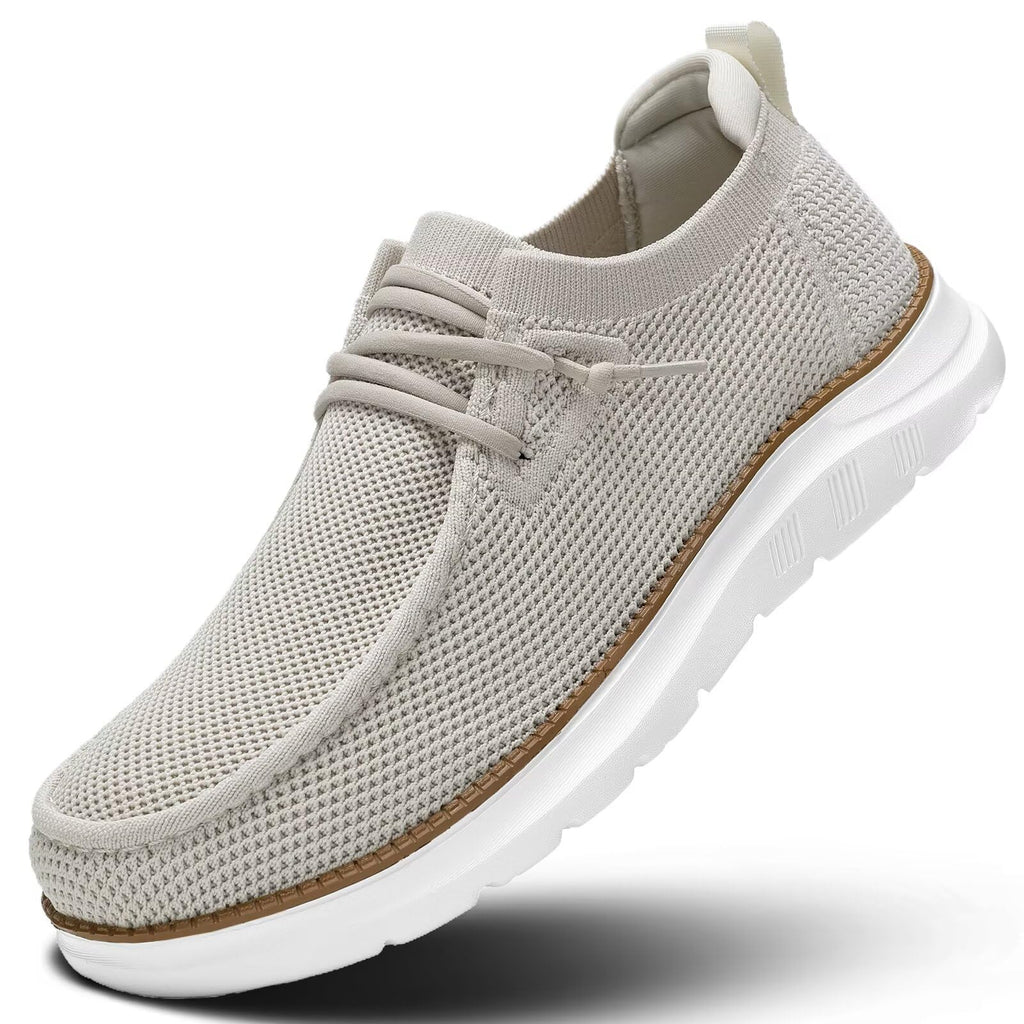 Mens Boat Loafers Slip-on Casual Mesh Walking Shoes Business Oxfords Sneakers Work Lightweight Comfortable Soft Sole Beige