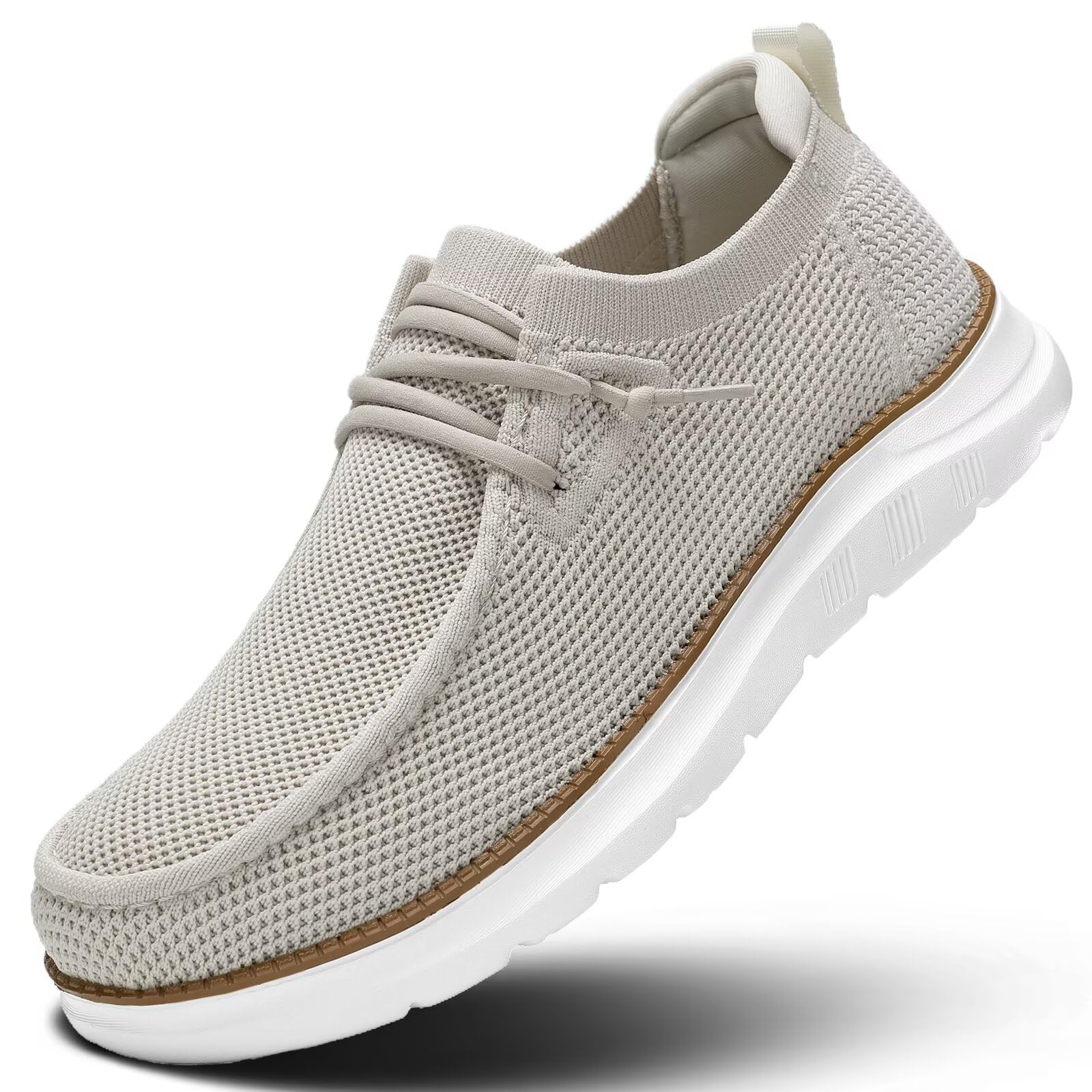 Mens Boat Loafers Slip-on Casual Mesh Walking Shoes Business Oxfords Sneakers Work Lightweight Comfortable Soft Sole Beige