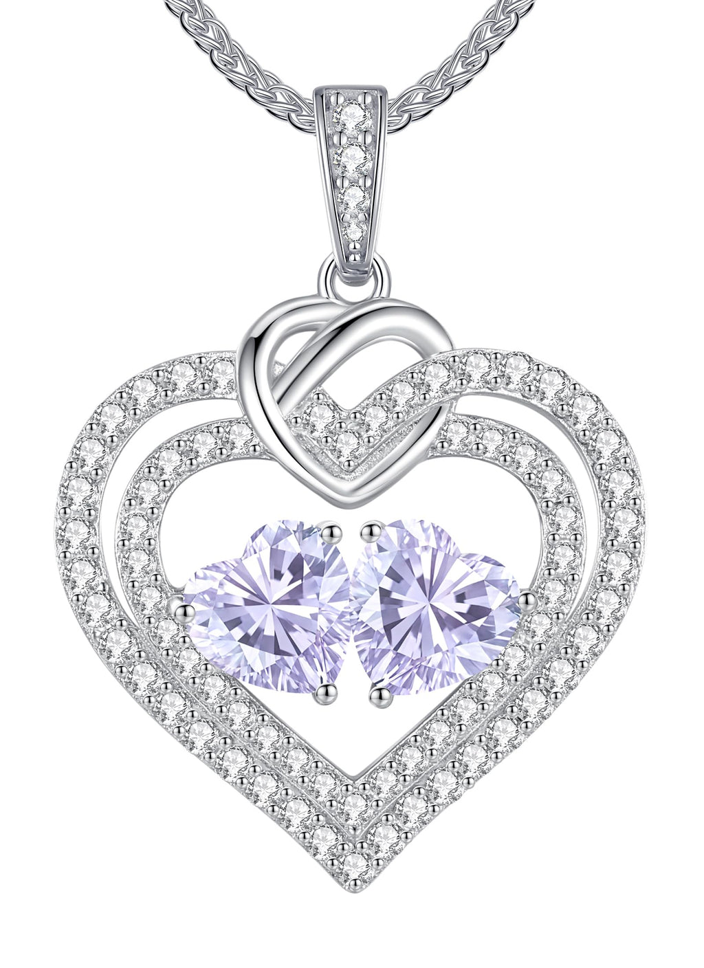 LOUISA SECRET Sparkling Double Heart Birthstone Necklaces for Women, 925 Sterling Silver Fine Jewelry, Pendant Heart Necklaces Birthday Anniversary Christmas Gift for Women Wife Mom Girlfriend Lady
