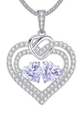 LOUISA SECRET Sparkling Double Heart Birthstone Necklaces for Women, 925 Sterling Silver Fine Jewelry, Pendant Heart Necklaces Birthday Anniversary Christmas Gift for Women Wife Mom Girlfriend Lady