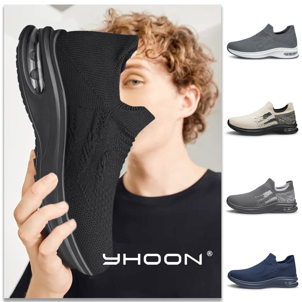 Mens Walking Shoes Slip on Lightweight Comfortable Running Shoes Workout Tennis Athletic Shoes Gym Sneakers Black Size 10