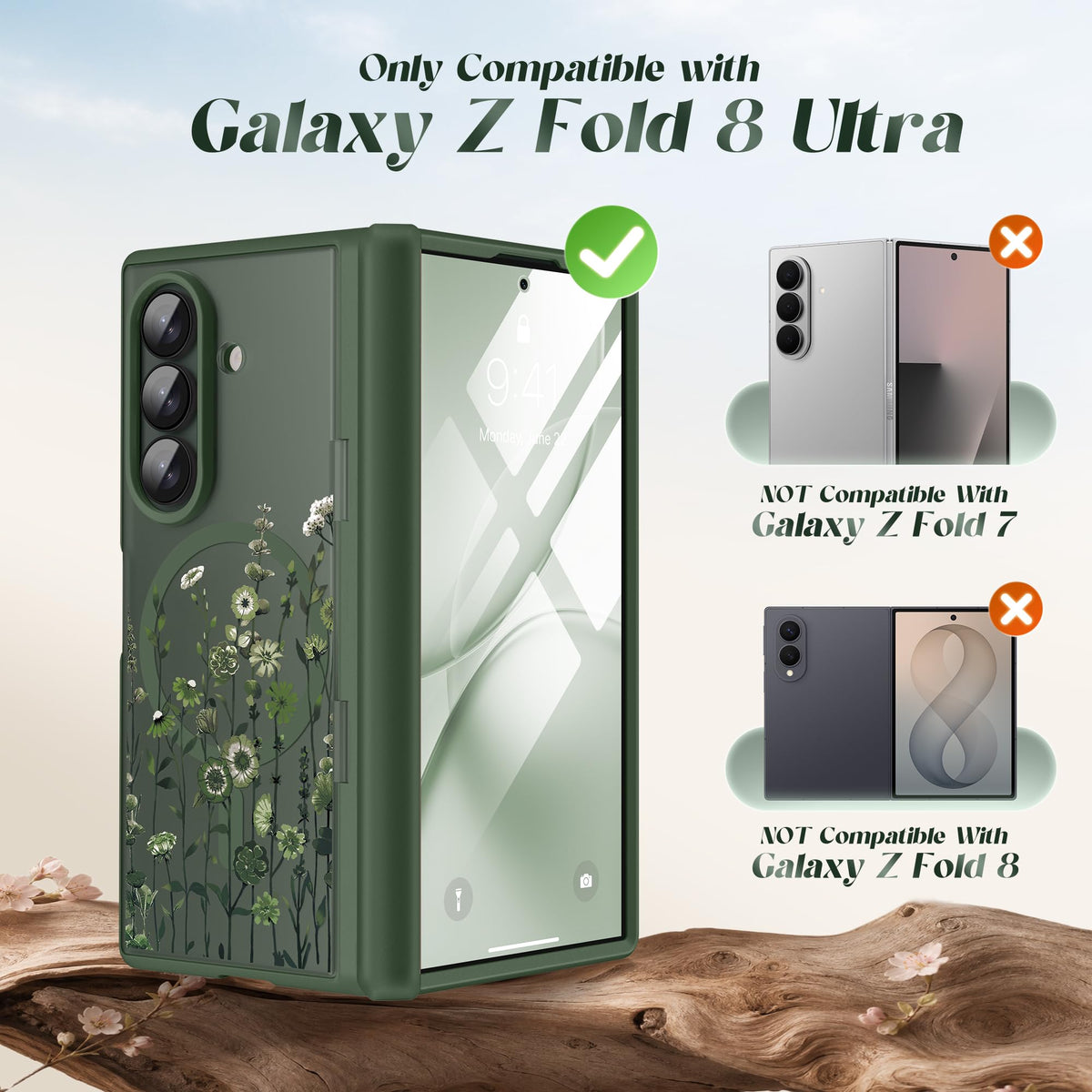 GVIEW for Samsung Galaxy Z Fold 8 Ultra Case Floral Compatible with Magsafe