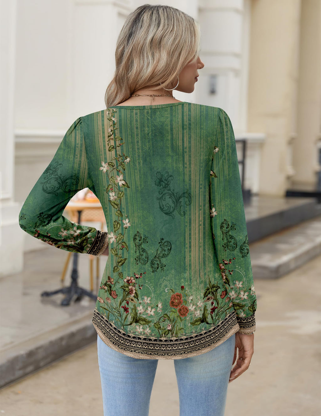 Zeagoo Boho Tops For Women Fall Long Sleeve V Neck Henly Shirt Floral Tunic