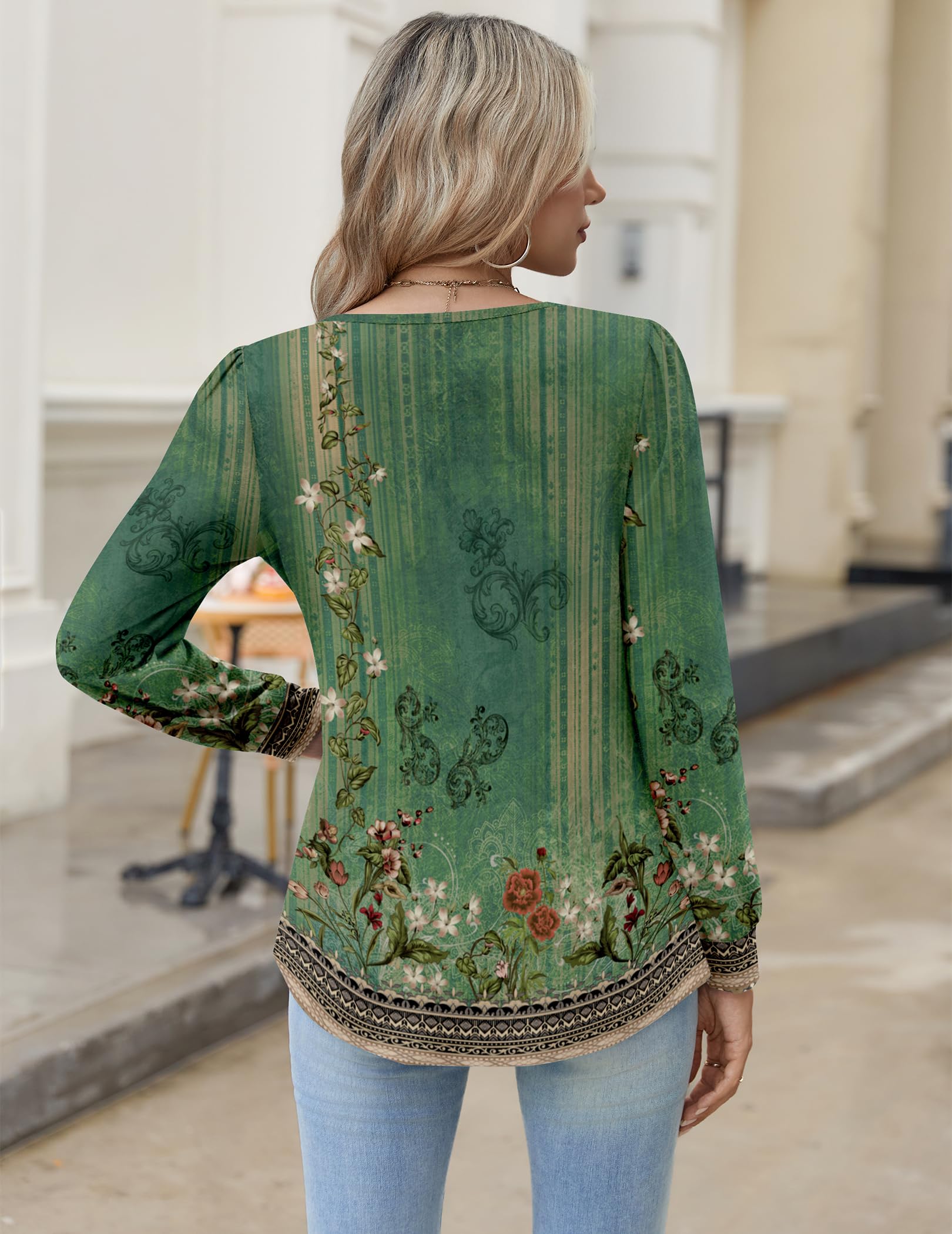 Zeagoo Boho Tops For Women Fall Long Sleeve V Neck Henly Shirt Floral Tunic