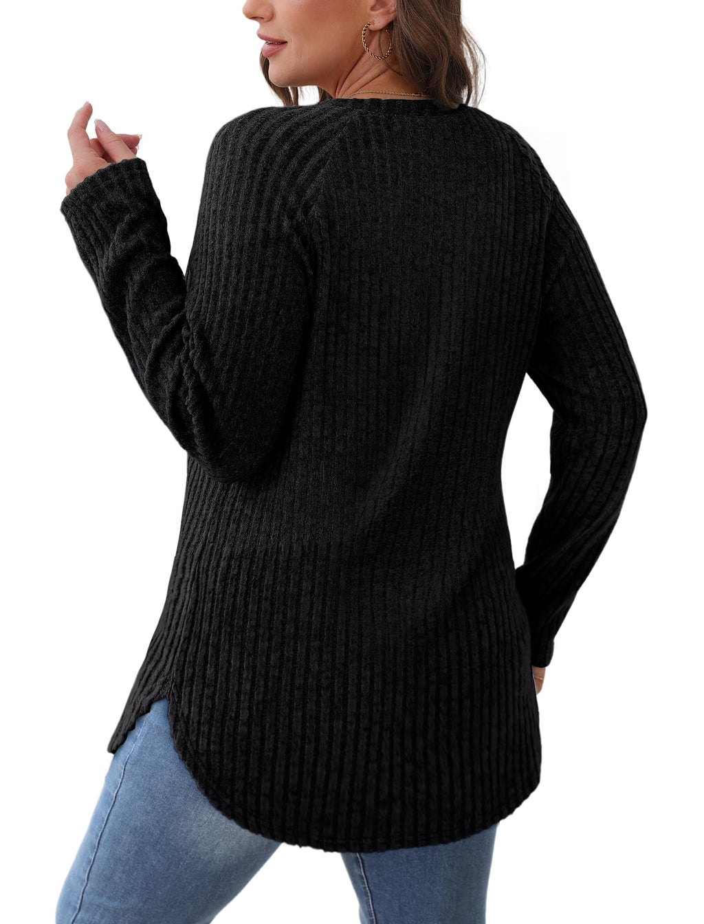 Saloogoe Black Sweaters for Women Tunic Shirts for Women Dressy Casual Long Sleeve Fall Tops 2025 Fashion XL