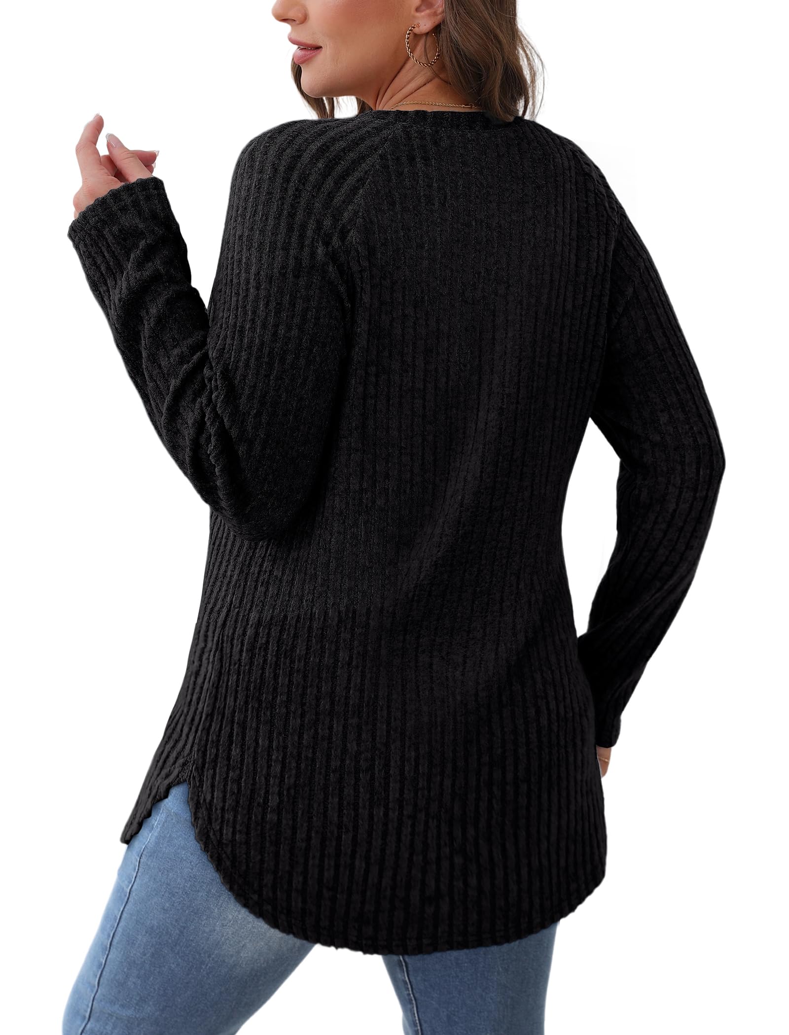 Saloogoe Black Sweaters for Women Tunic Shirts for Women Dressy Casual Long Sleeve Fall Tops 2025 Fashion XL