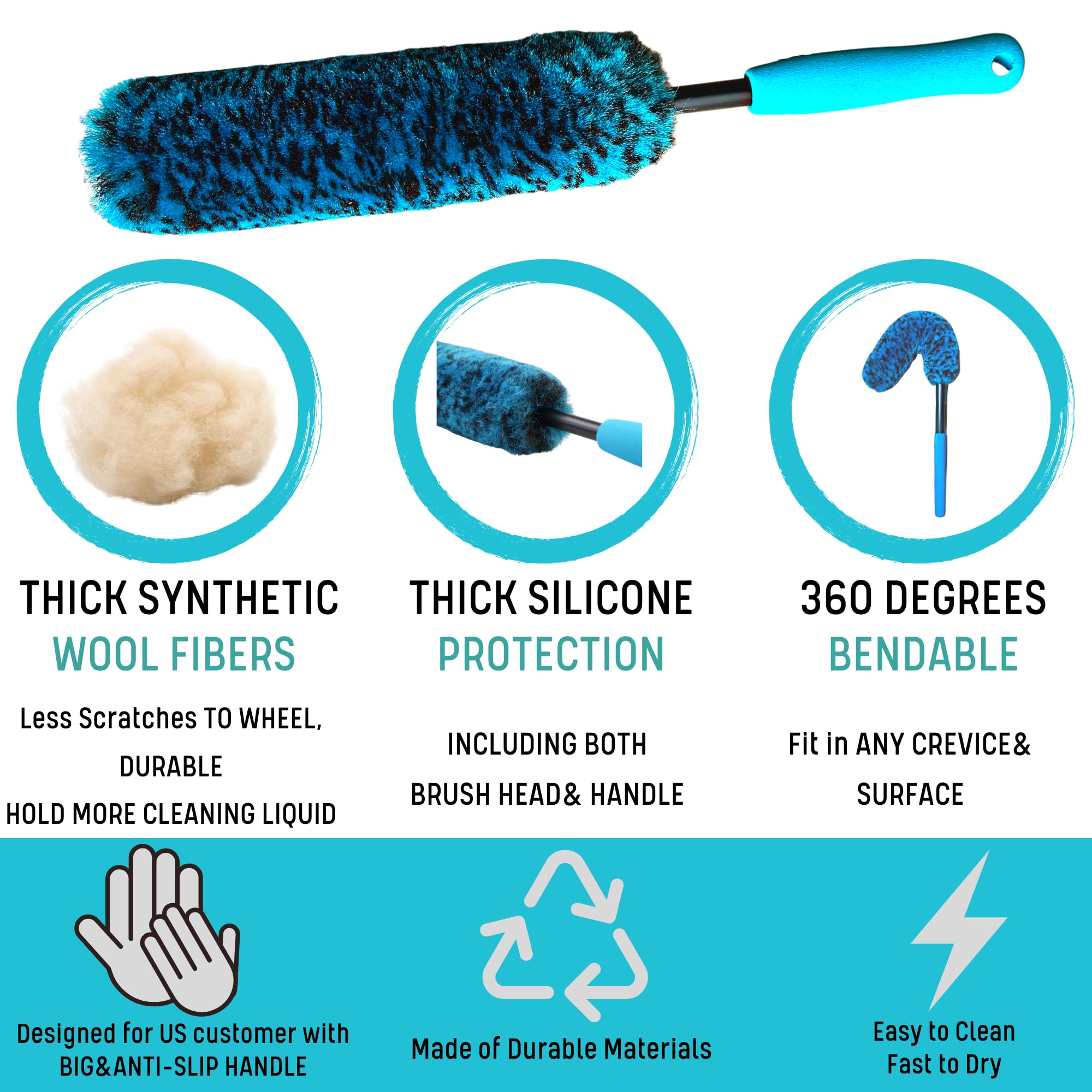 oesee 6PCS Car Wheel Cleaning Detailing Pro Kit, Tire Brush, 2 PCS Soft Woolies Rims Brush, Detailing Brush, and Tire Dressing Pads, Scratch-Free & Multipurpose Tire Brush