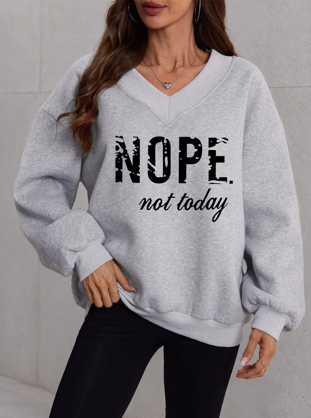 Women V Neck Oversized Sweatshirts Graphic Pullover Grey NOPE X-Large