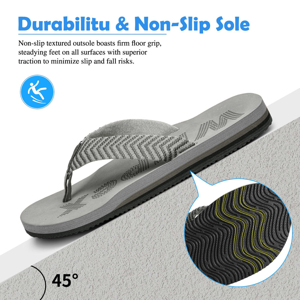 Wirpex Men's Arch Support Flip Flops-Comfortable Yoga Mat Orthotic Sandals Non-Slip Lightweight Beach & Outdoor Walking Slippers Grey 10 Size