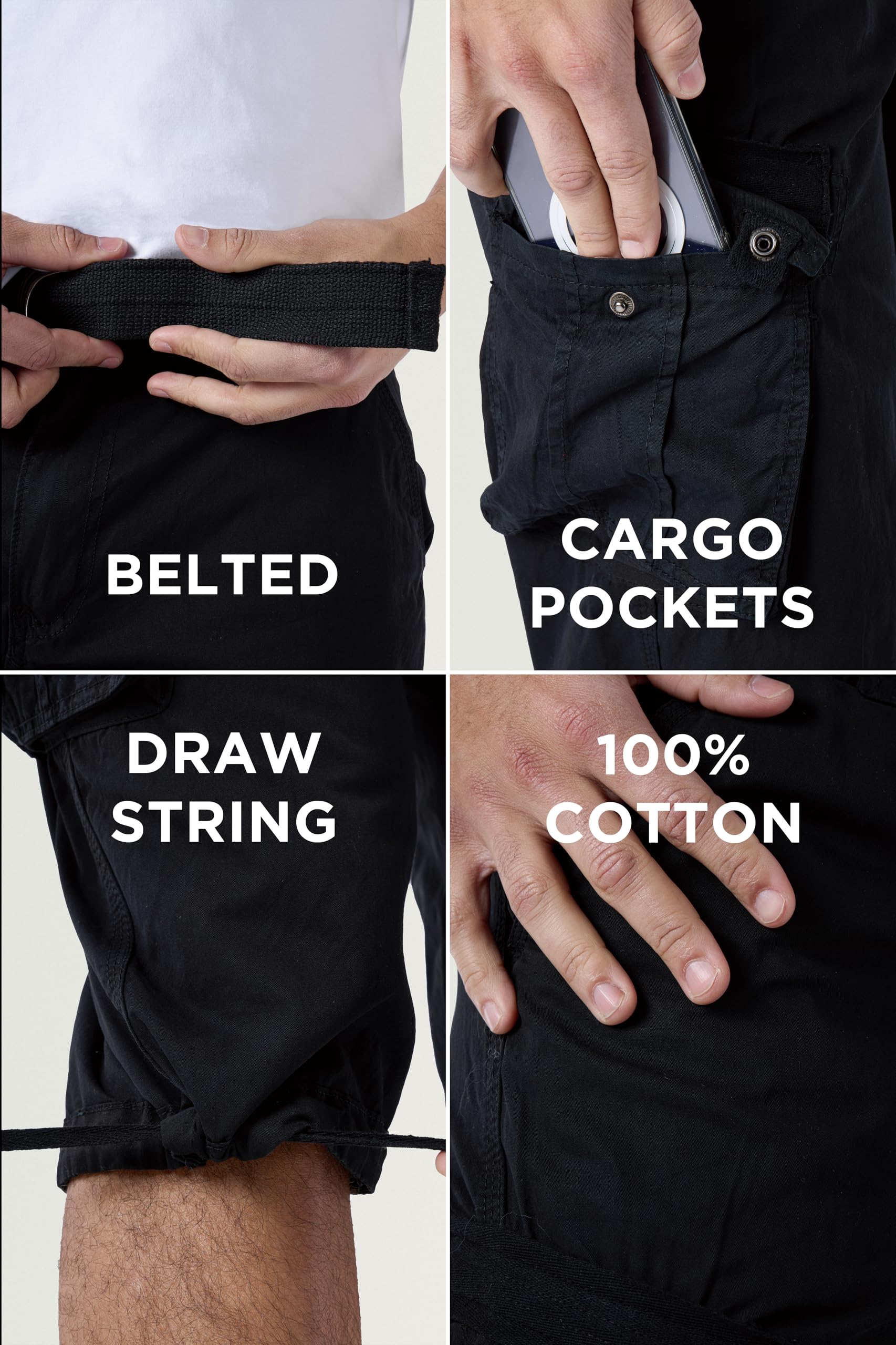 X RAY Men's Belted Long Cargo Shorts for Men, Below Knee Length Mens Cargo Shorts, 3/4 Pants (Big and Tall Shorts for Men) Black 54