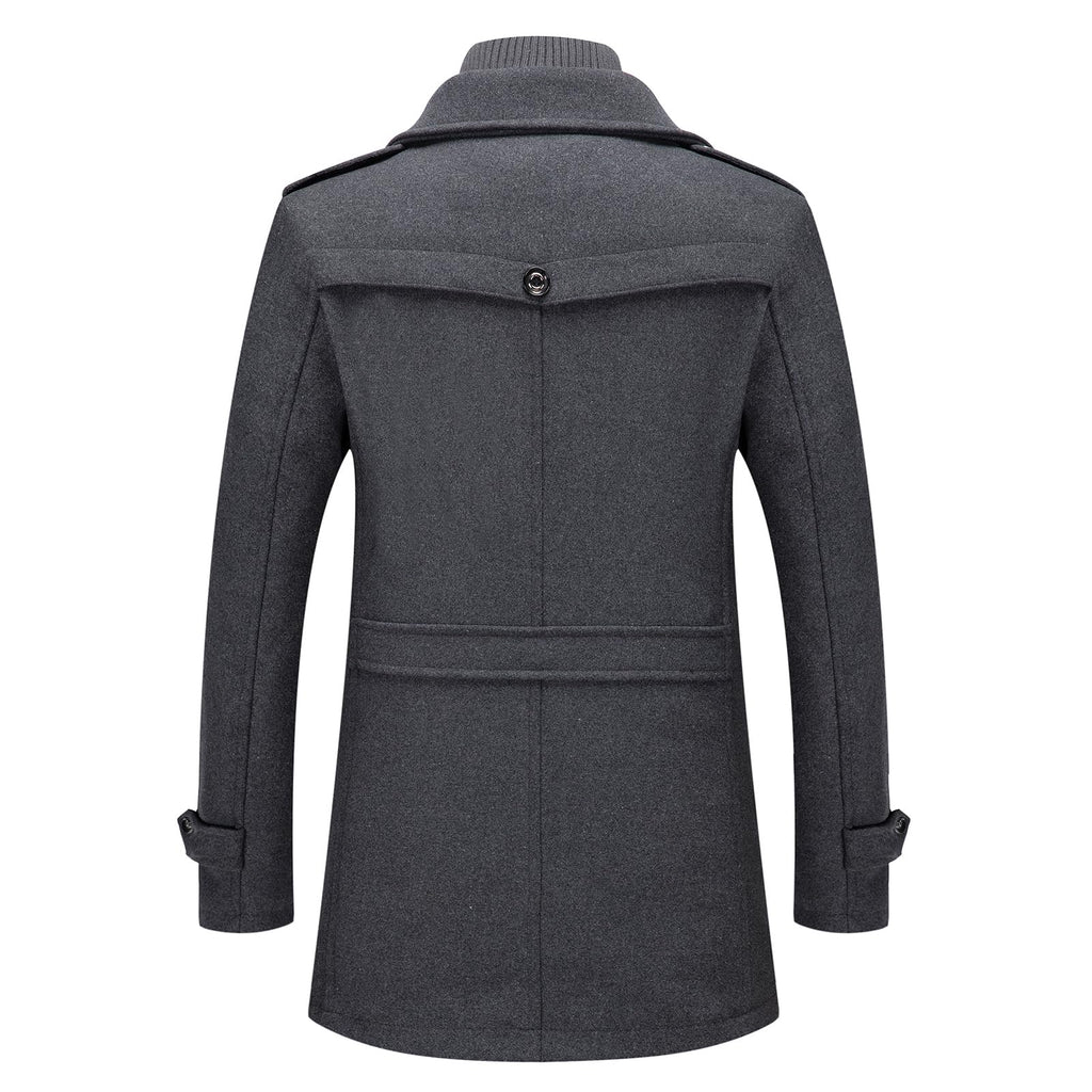 INVACHI Men's Wool Blend Coat Double Collar Trench Coat Single Breasted Overcoat for Autumn Winter