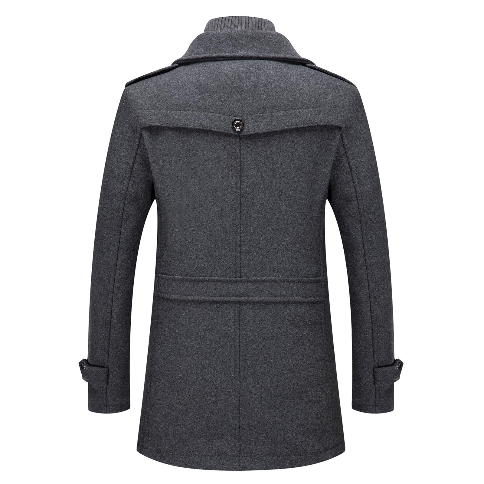 INVACHI Men's Wool Blend Coat Double Collar Trench Coat Single Breasted Overcoat for Autumn Winter