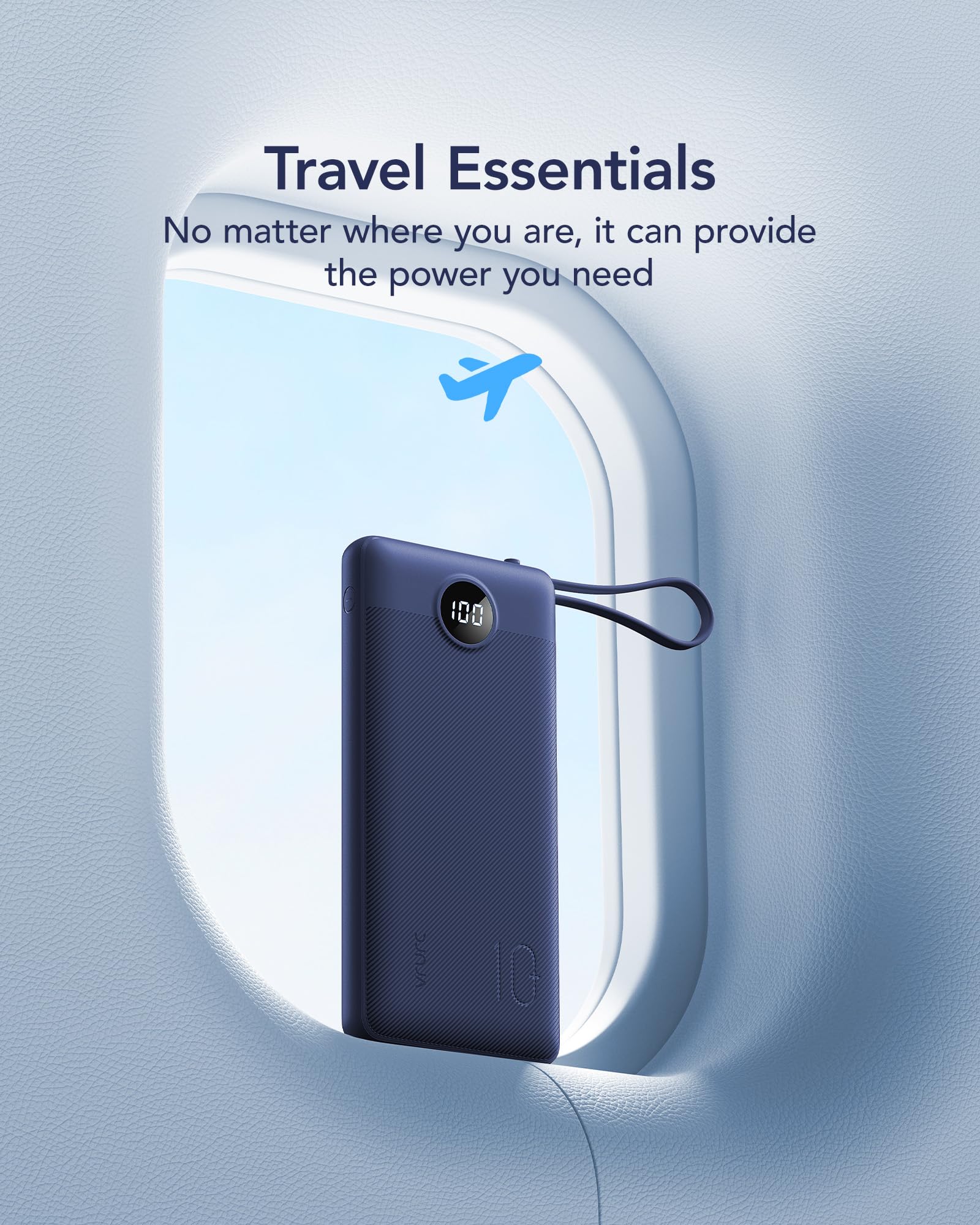 VRURC Portable Charger for iPhone, USB C Power Bank 10000mAh, Slim Travel Battery Pack Built in Cables & Lanyard, 5 Output 2 Input Portable Phone Charger for iPhone 17 16 15 14 13, Samsung-Navy