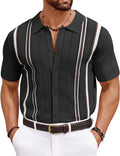 COOFANDY Mens Beach Shirts Cuban Crochet Shirt Short Sleeve Button Down Shirts Trendy Old Money Clothes Bowling Shirts Black XL