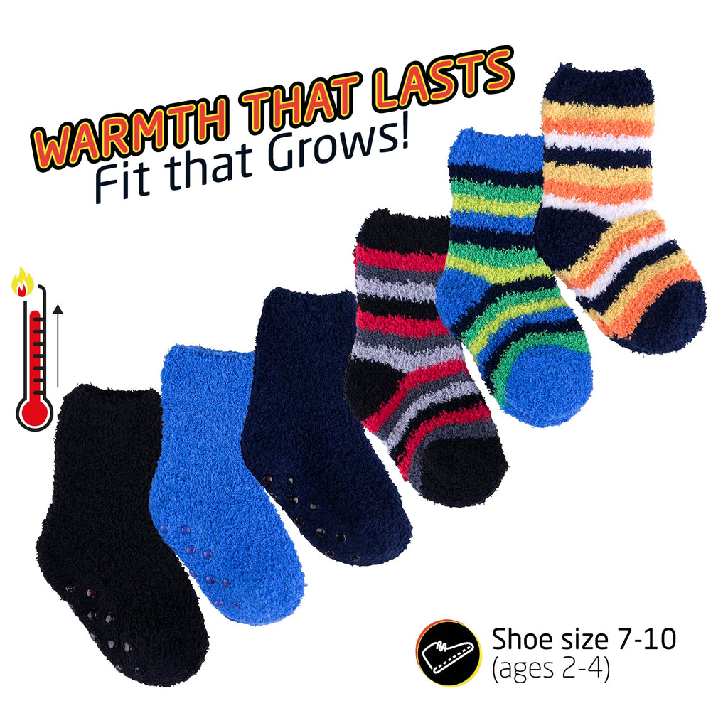 HOT FEET Toddler Warm Socks – Thermal Crew Winter Socks for Toddlers, Thick Insulated Snow Gear for Kids 5/6 Pack, Pink, Royal Dot, Fuchsia, Purple, Navy, Black