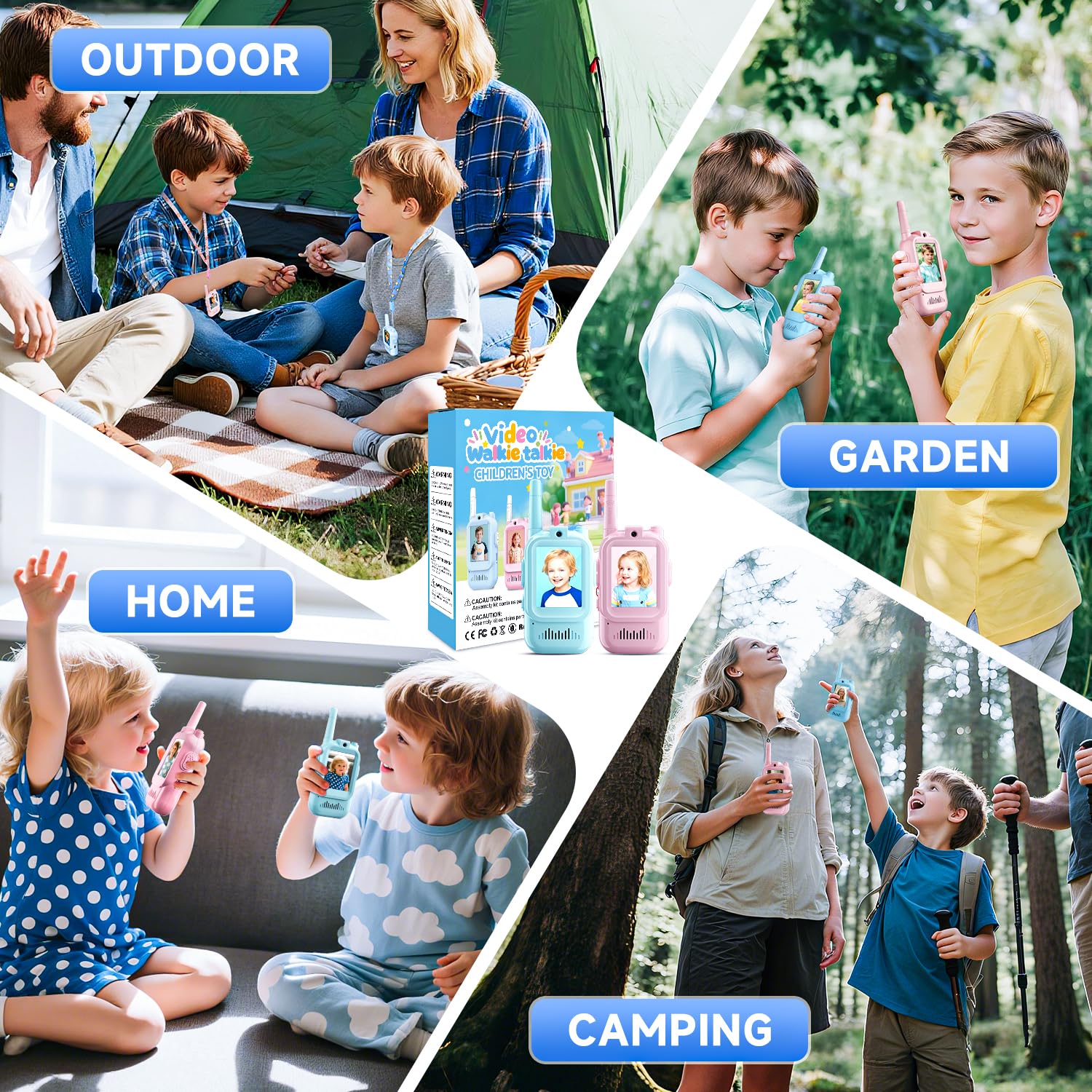 Video Walkie Talkies for Kids, Handheld 2 Pack Rechargeable Video Intercom Kids Walkies Talkies, Indoor Outdoor Toys for Family Games, Outside, Camping, Hiking for Boys Girls Ages 3-12 (Blue/Pink)