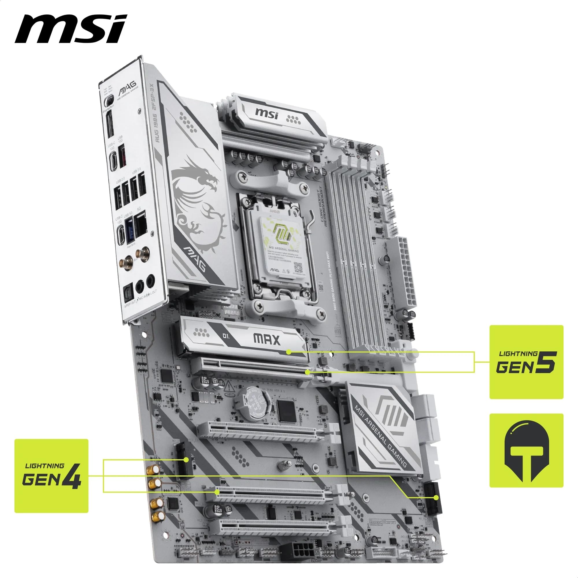MSI MAG B850 Gaming Plus MAX WiFi Motherboard, ATX - Supports AMD Ryzen 9000/8000 / 7000 Processors, AM5, DDR5 Memory Boost (up to 8200+ MT/s OC), PCIe 5.0 x16, M.2 Gen5, Wi-Fi 7, 5G LAN