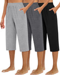 Huukeay 3 Pack Women's Wide Leg Capris Sweatpants, X-Large, 3-Color
