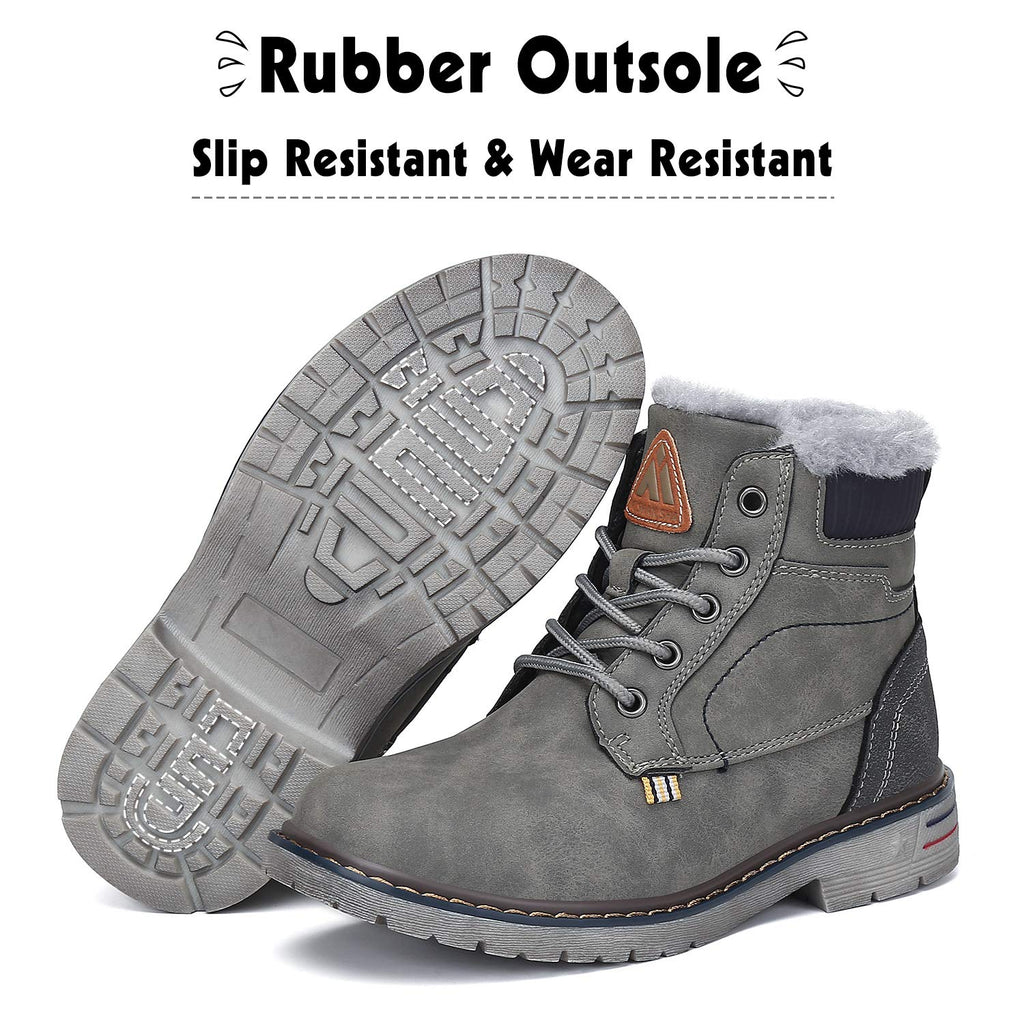 Mishansha Boy's Girl's Winter Snow Boots Waterproof Kids Hiking Boots Cold Weather Outdoor Fur Lined Warm Walking Boot Shoes Grey 12.5 Little Kid
