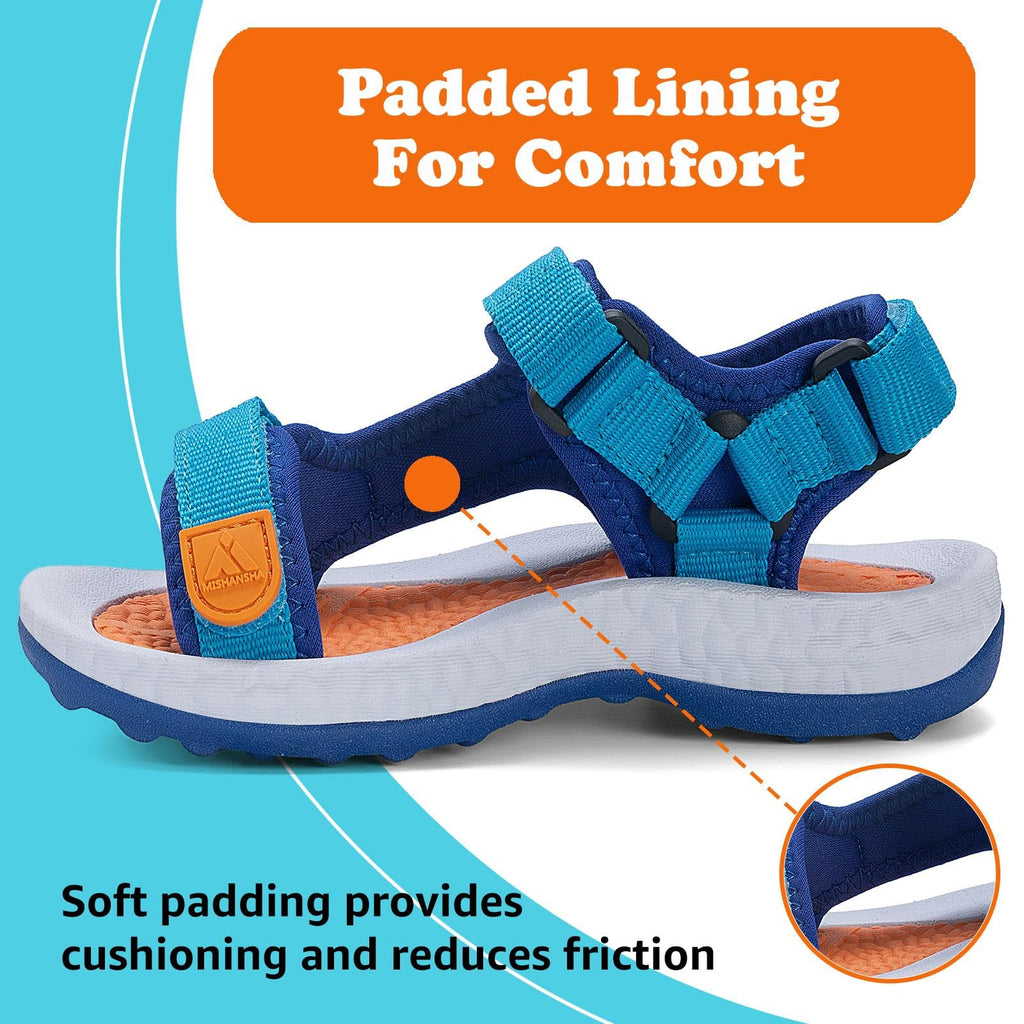 Mishansha Boys Girls Sandals with Three Adjustable Straps Open-Toe Summer Outdoor Athletic Sandals 9 Toddler Blue