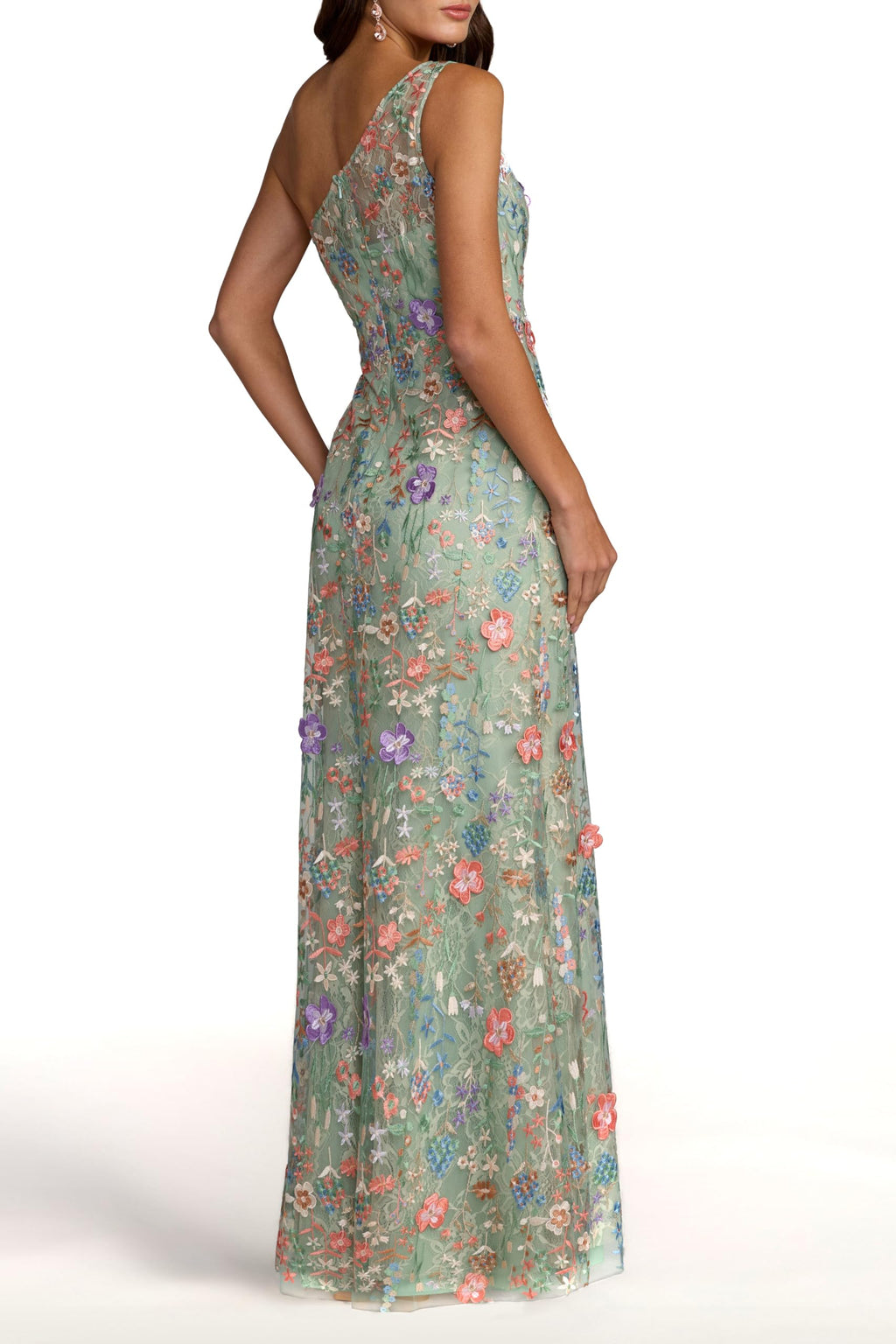 One Shoulder Lace Embroidered Gown