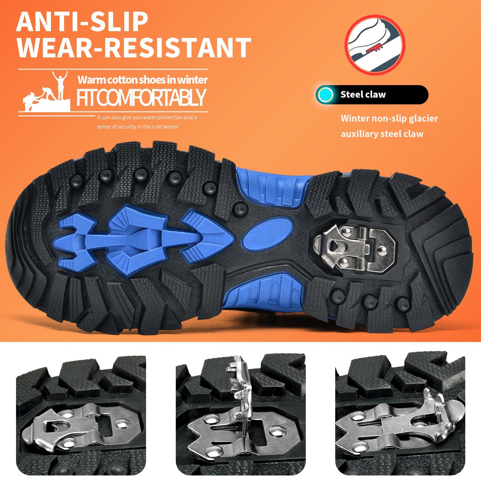 Littleplum Kids Snow Hiking Boots Antiskids Waterproof Booties Outdoor Shoes for Boys Girls Black Blue Size 13 Little Kid