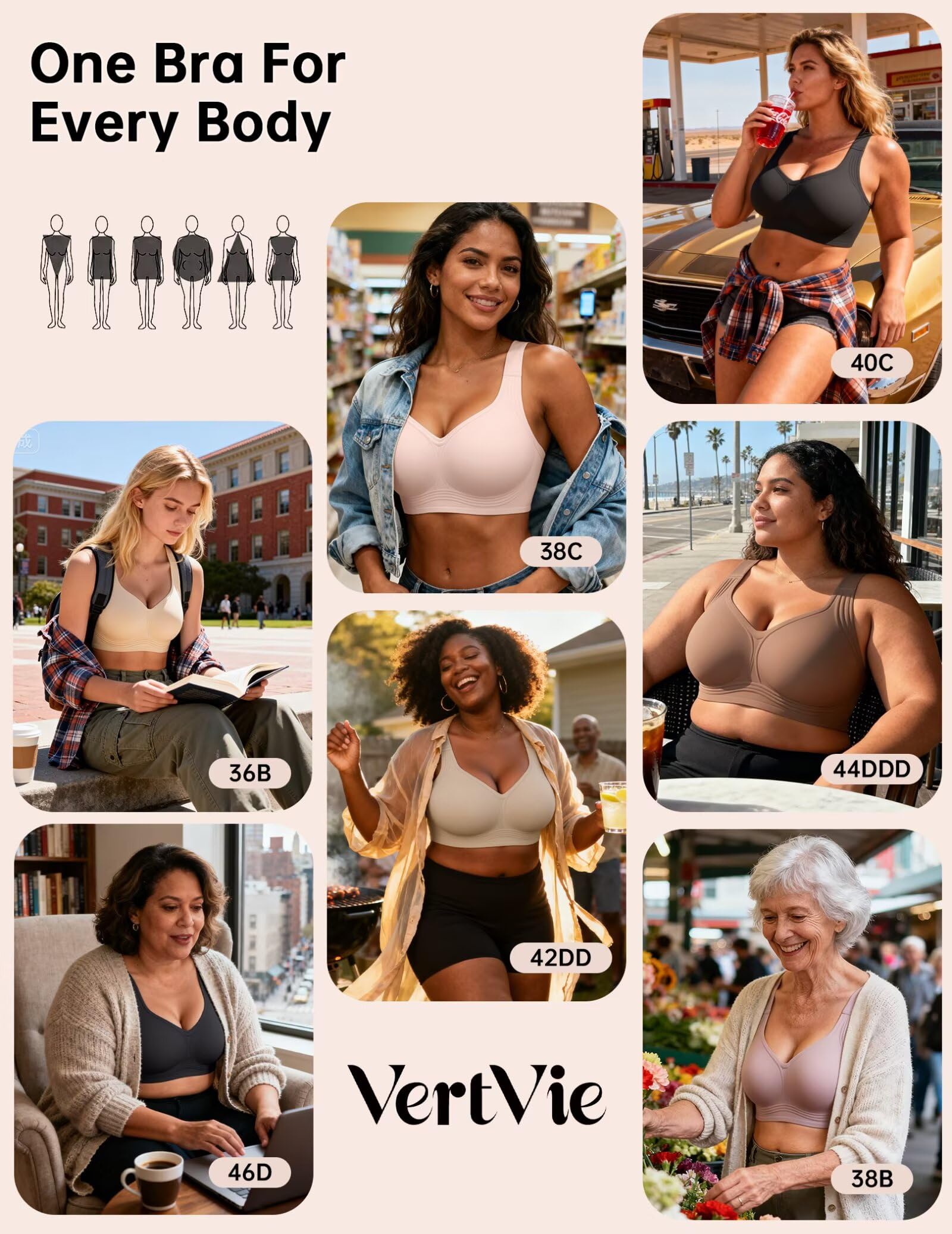 Vertvie Jelly Bras for Women Plus Size Minimizer Soft Wireless Push Up Bra Full Supportive Older Lift Back Coverage Bralette(Skin,40DD)